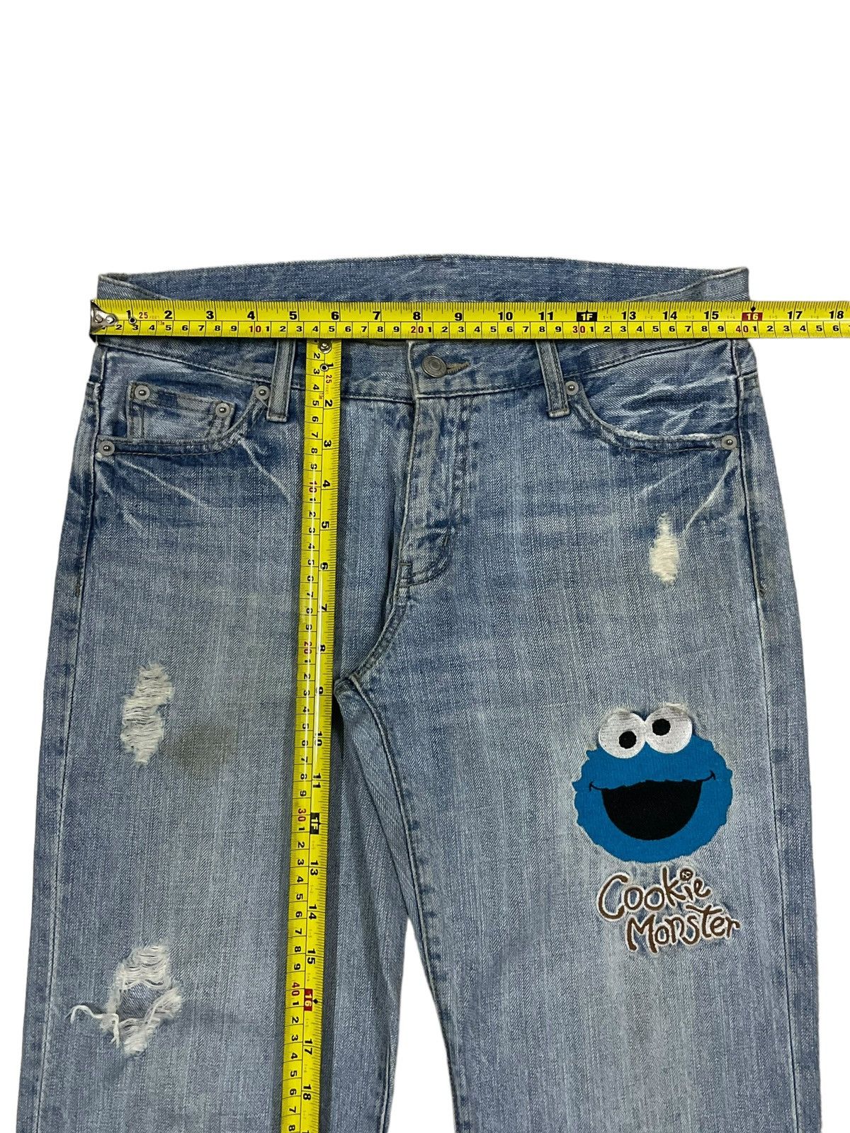 Cartoon Network Y2K Denim Cookie Monster Embroidery Distressed Rappers Jeans Size US 32 / EU 48 - 16 Thumbnail