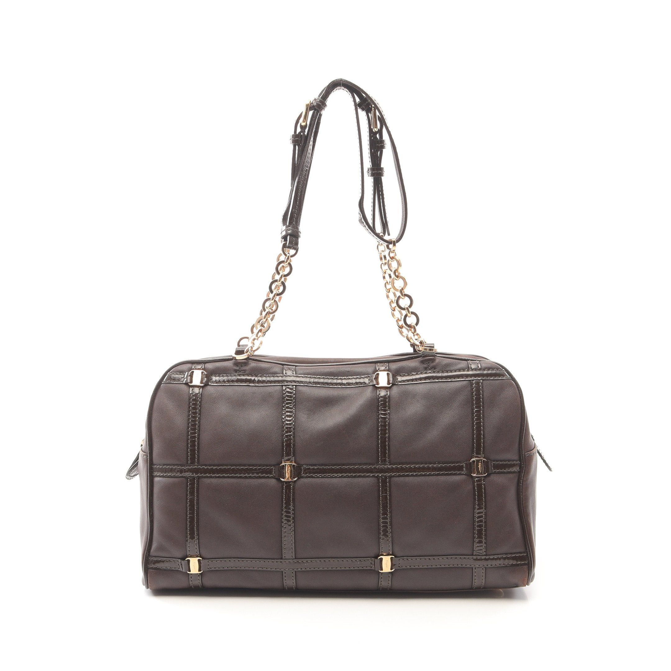 Salvatore Ferragamo Salvatore Ferragamo Vala Handbag Leather Patent Dark Brown Size ONE SIZE - 1 Thumbnail