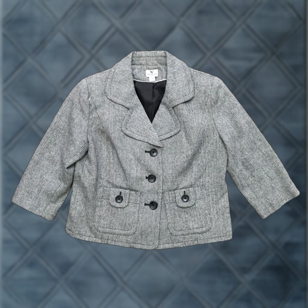 Vintage Worthington Blazer Petite Jacket Black White Herringbone Wool Blend PM Petite Women Wool Blend Lining/Outer Shell Business Short Jacket Closure Button Size M / US 6-8 / IT 42-44 - 1 Thumbnail