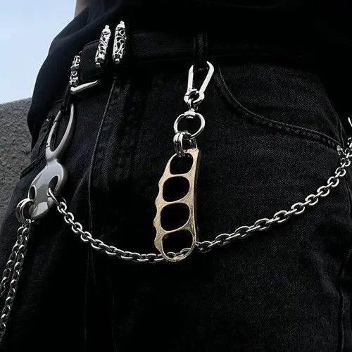 Jewelry Metal Brass Knuckle Keychain Clip, Edgy Men's Accessory Size ONE SIZE - 3 Thumbnail