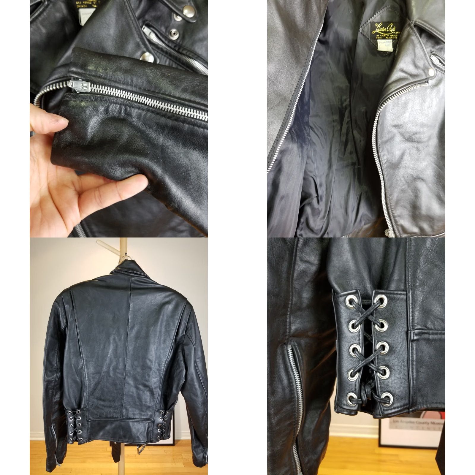 Vintage VINTAGE LEATHER CRAFT FASHIONS BLACK MOTORCYCLE LEATHER JACKET SZ 46 Men Jacket 46 Black Motorcycle Lined 26in g12 Size US S / EU 44-46 / 1 - 8 Thumbnail