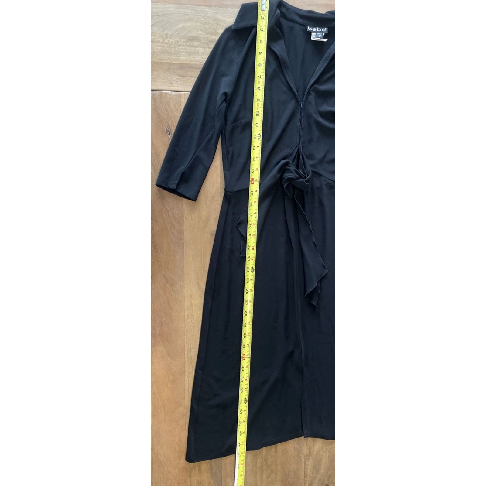 Bebe VINTAGE bebe Dress 3/4 Sleeve Black Rayon Tie Front Size S Knee Length Maxi Pockets USA Theme Womens Size S / US 4 / IT 40 - 7 Thumbnail