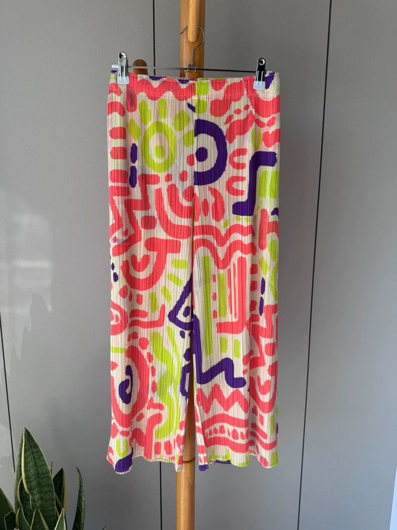 Issey Miyake Issey Miyake size:2 Pink graffiti wide-leg pants Size 23" - 1 Thumbnail