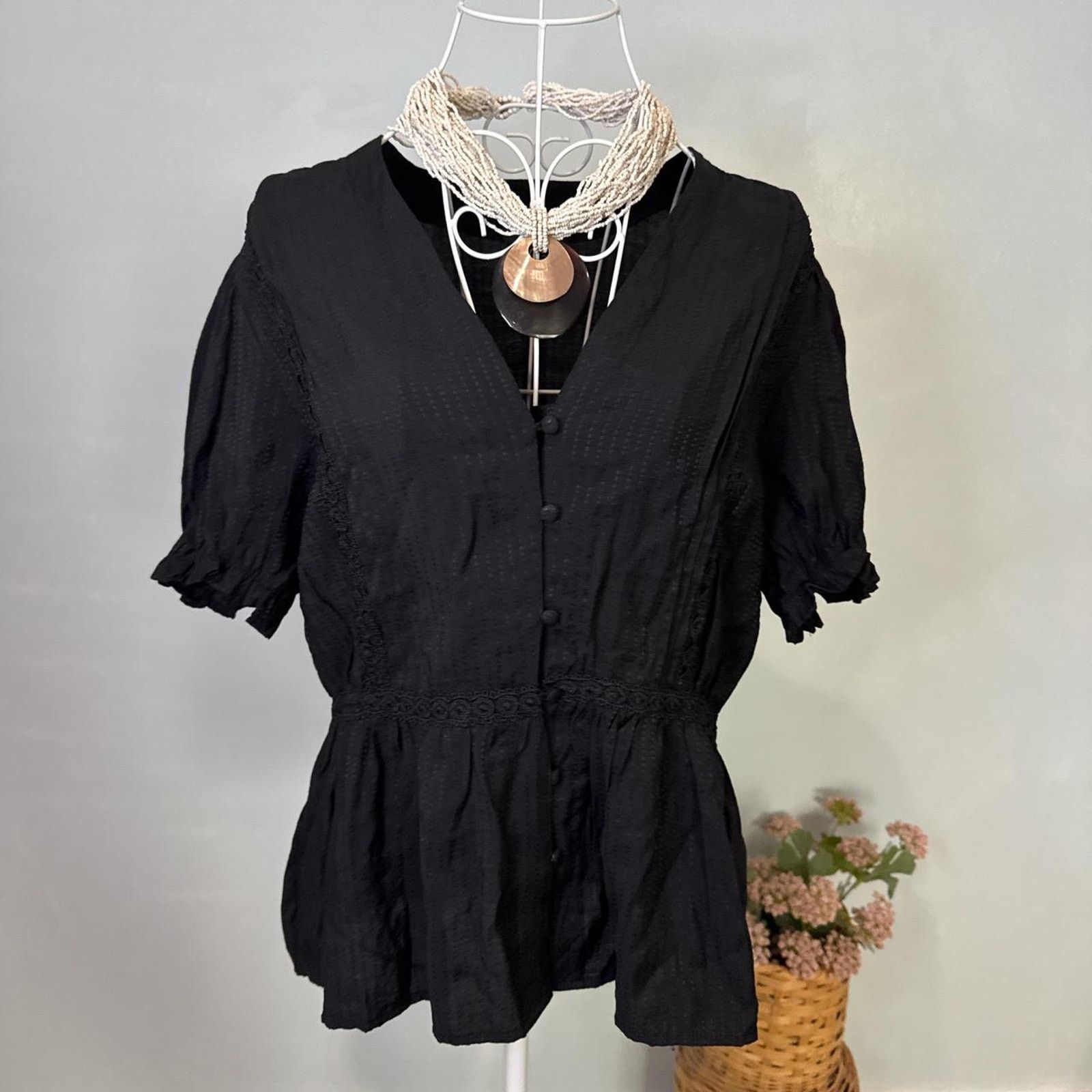 Other Stunning black vintage Y2K fitted babydoll peasant top Size XL / US 12-14 / IT 48-50 - 2 Thumbnail