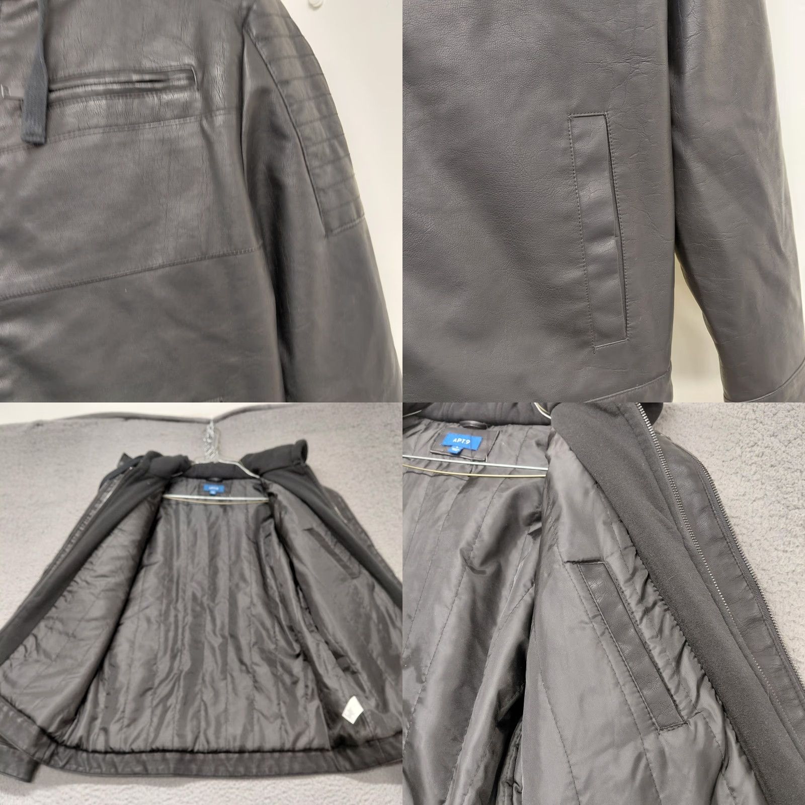 Apt. 9 Apt. 9 Men's Jacket Black Faux Leather Hooded Coat Pockets Zipper Short | Size L | Regular Fit | Motorcycle Style Size US L / EU 52-54 / 3 - 9 Thumbnail