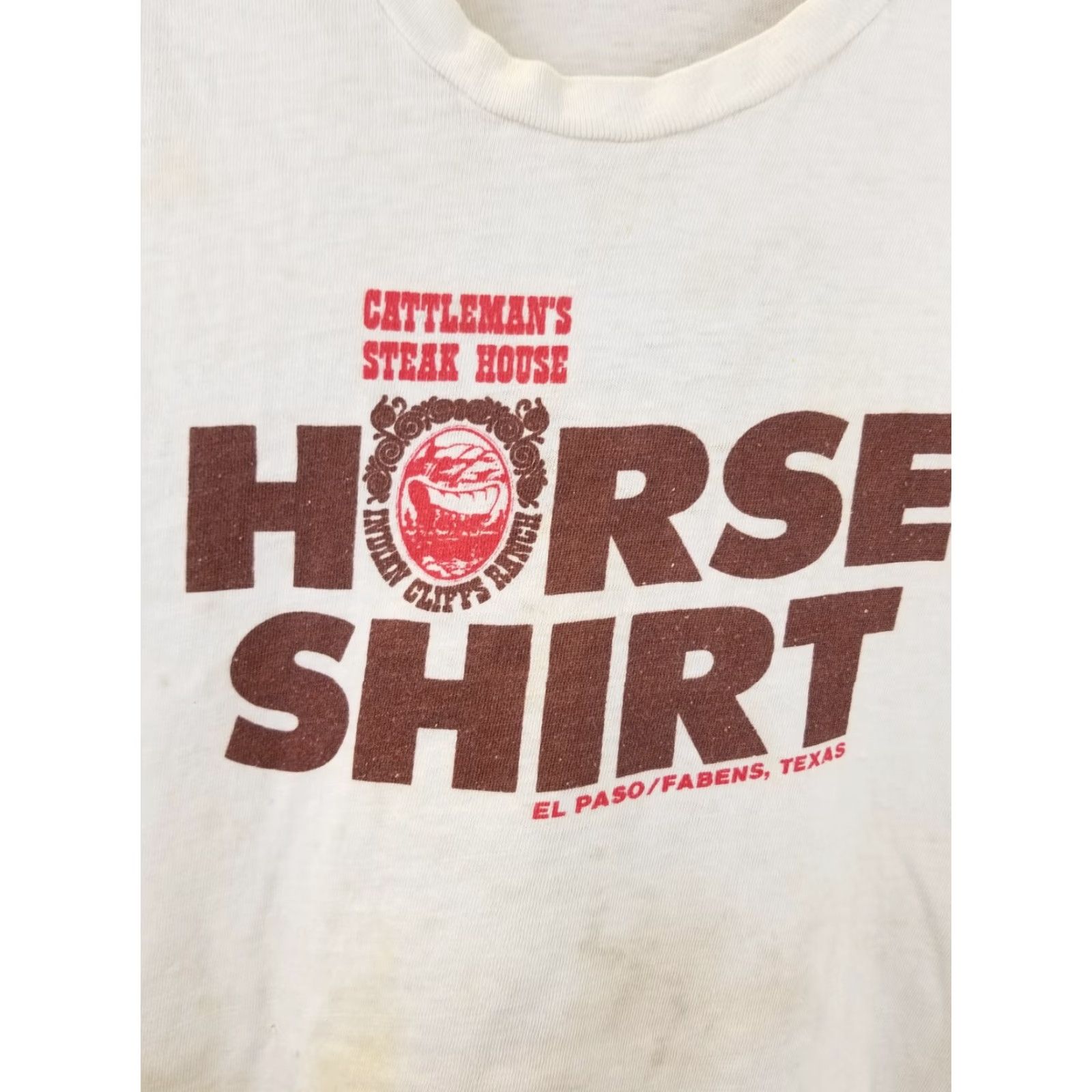 Hanes VINTAGE CATTLEMAN'S STEAKE HOUSE HORSE SHIRT HANES FADED T-SHIRT SZ LARGE T-SHIRT Mens White 70's Cowboy Western Shirt Size US L / EU 52-54 / 3 - 2 Thumbnail