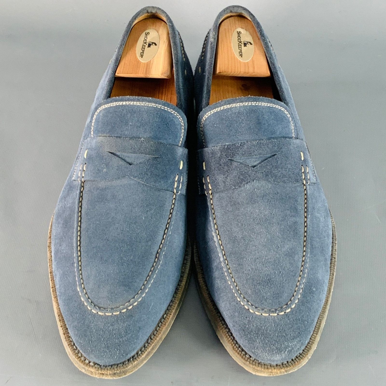 Magnanni Size 11 Blue Grey Contrast Stitch Suede Penny Loafers Size US 11 / EU 44 - 4 Thumbnail