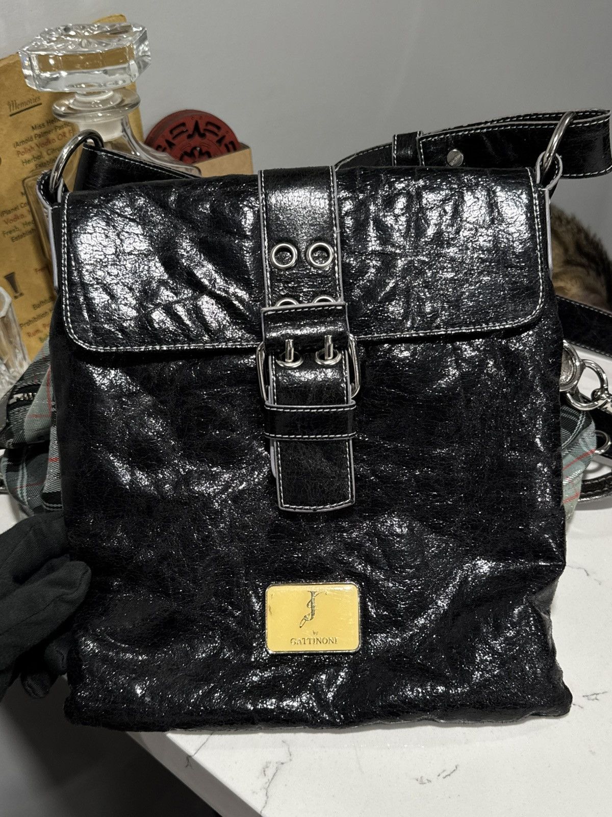 Other J by Gattinoni Distressed Leather Messenger Bag Y2K Archive Size ONE SIZE - 9 Thumbnail