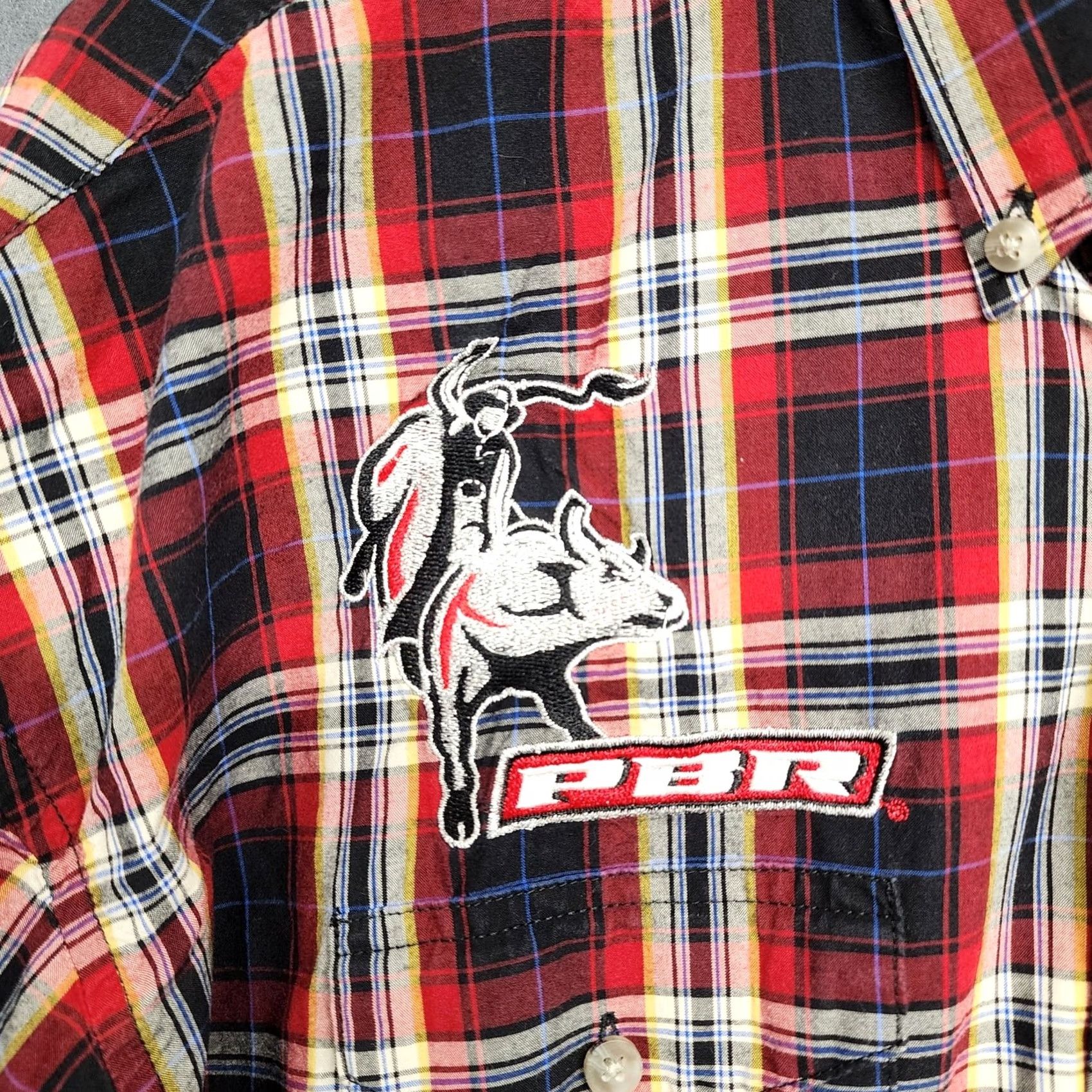 Wrangler VINTAGE? Wrangler PBR Shirt Mens Large Western Rodeo Button Up Red Plaid Embroidered Size US L / EU 52-54 / 3 - 5 Thumbnail