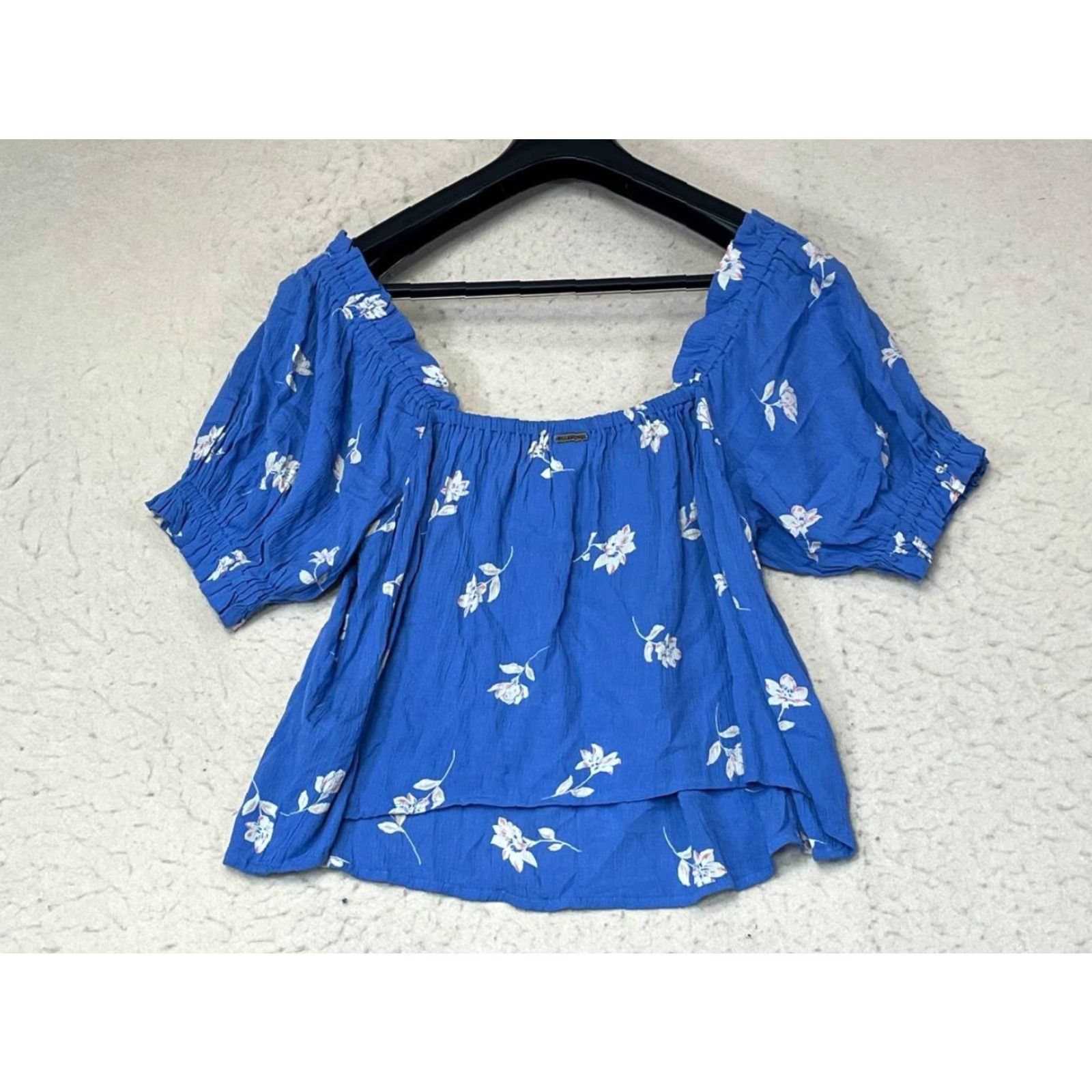 Billabong Billabong Womens Blouse Shirt Short Sleeve Boat Neck Puff Ruffle Floral Blue L Regular Womens Size L / US 10 / IT 46 - 2 Thumbnail