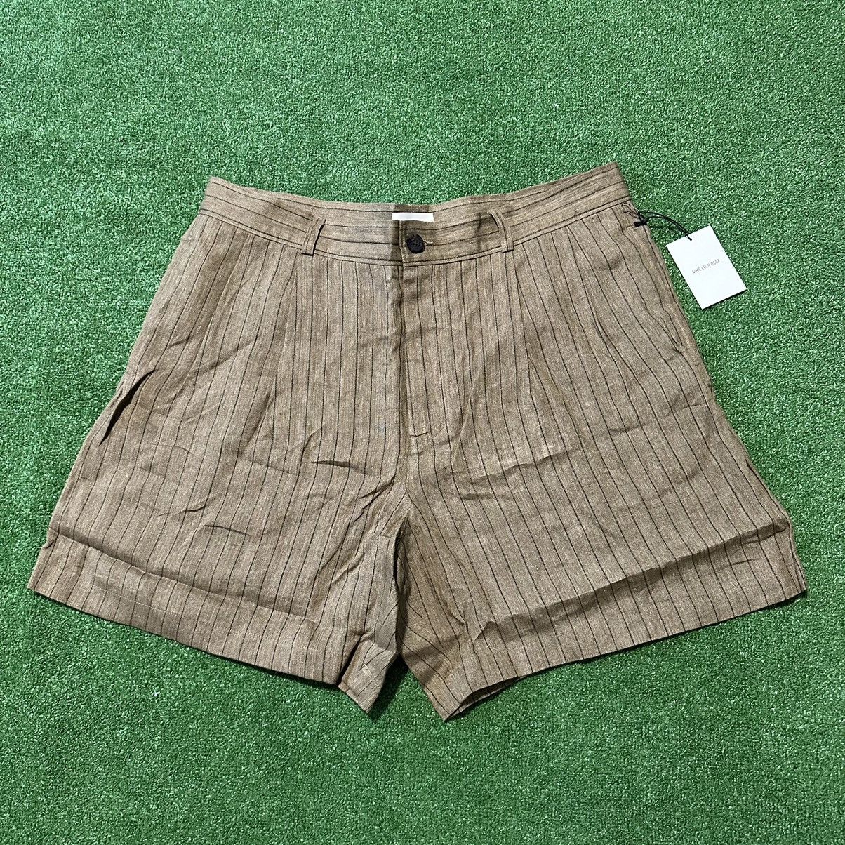 Aime Leon dore double pleated linen short tan stripe size XL