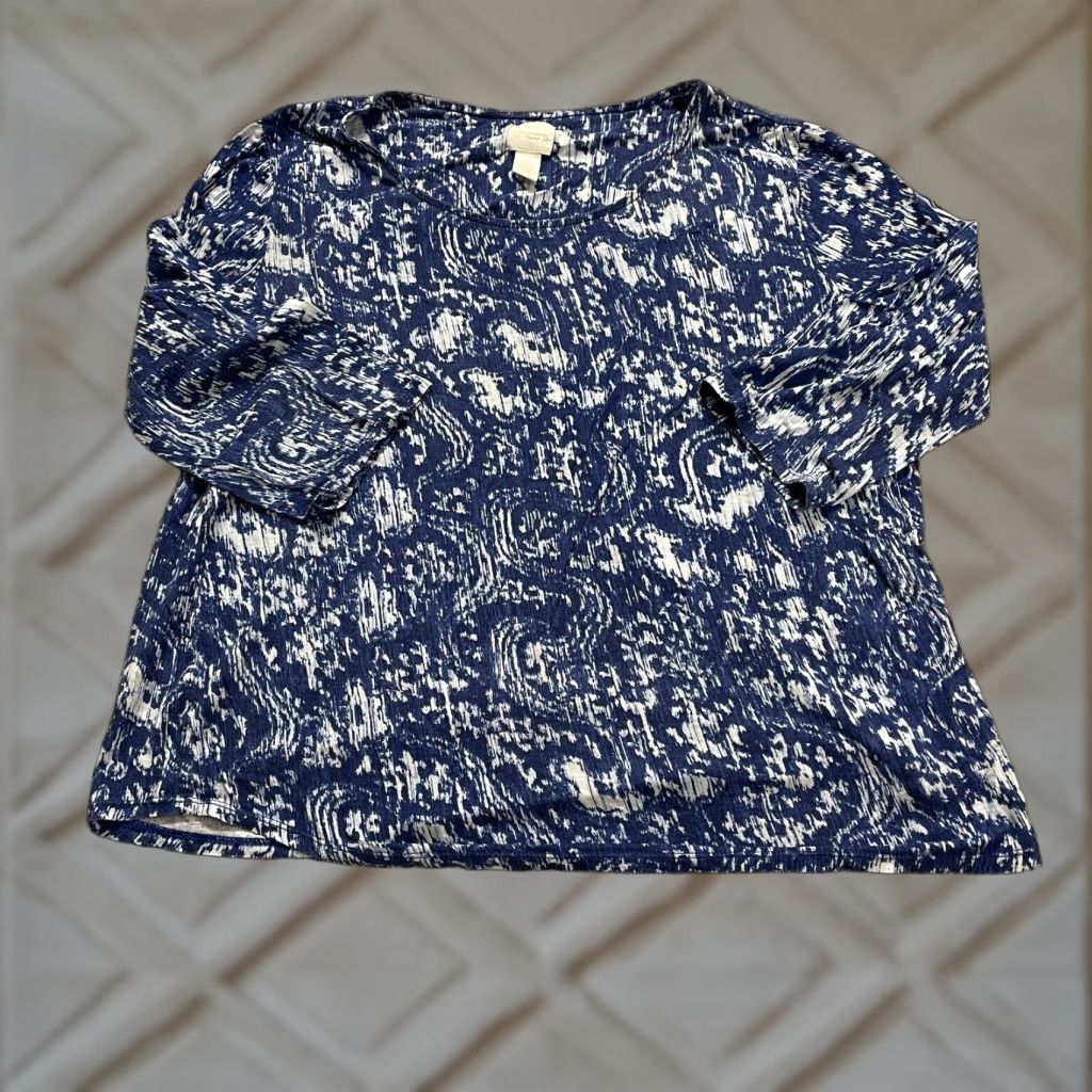 Vintage Chico's Blouse Women 2 Large Blue White Paisley 3/4 Sleeve Round Neck Casual Top Size XS / US 0-2 / IT 36-38 - 1 Thumbnail
