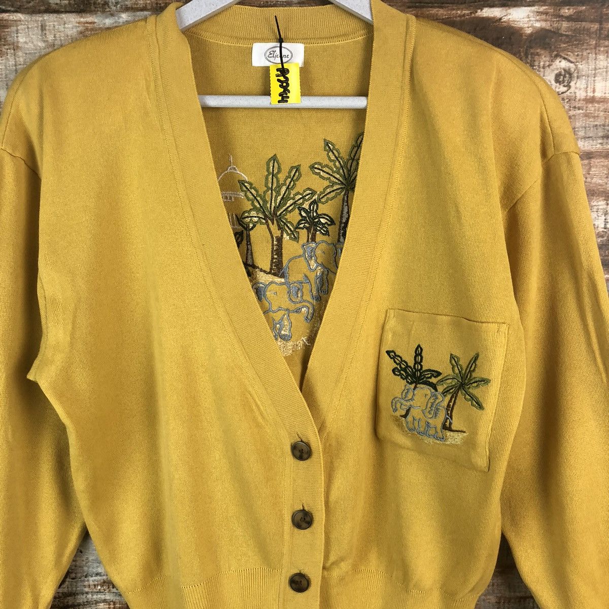 Japanese Brand × Vintage Eljuone elephant Yellow Cardigan Knitwear #A2284 Size M / US 6-8 / IT 42-44 - 5 Thumbnail