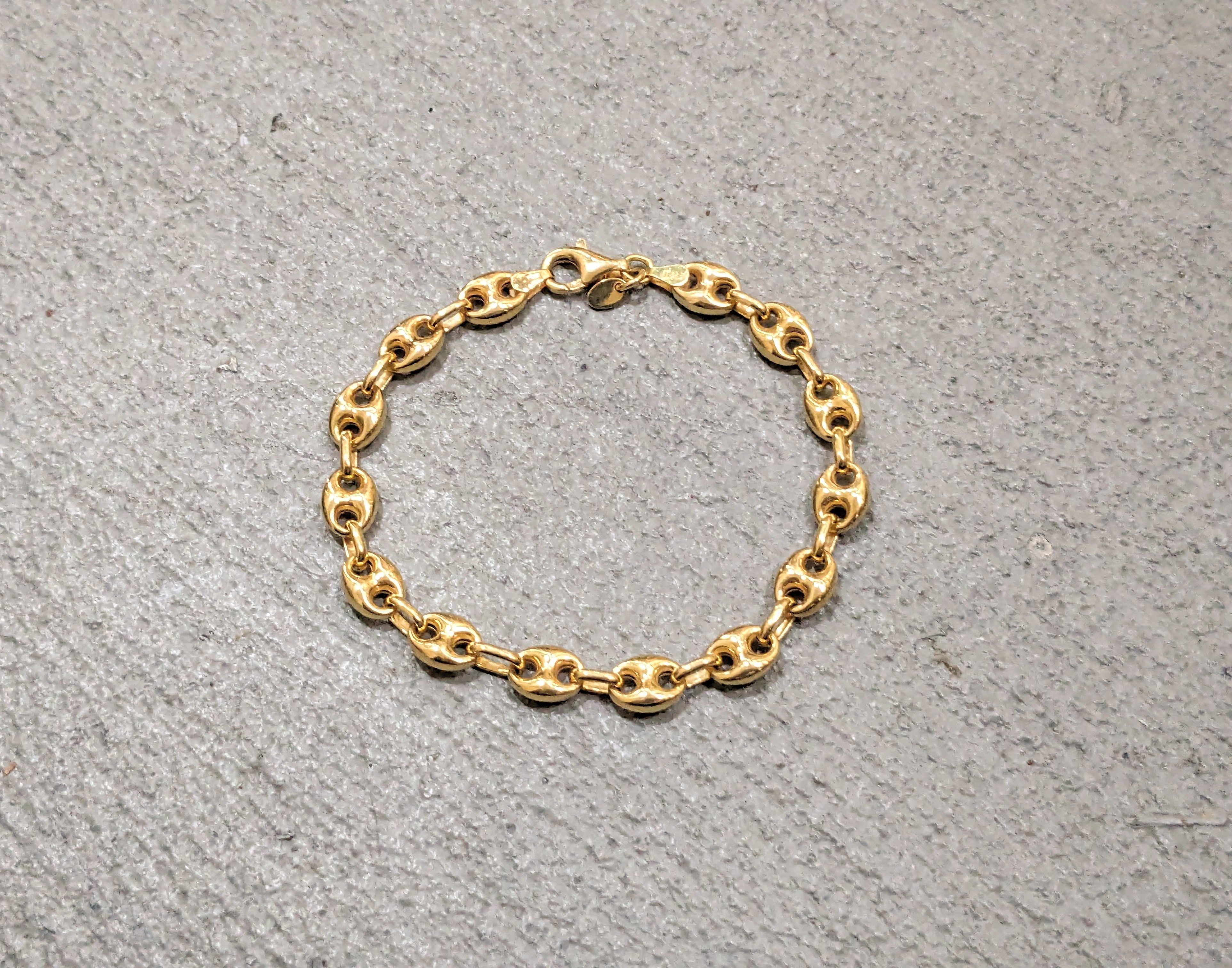 Jewelry x Vintage Sterling Silver Bracelet Oval Link Chain 8" Gold, Men's