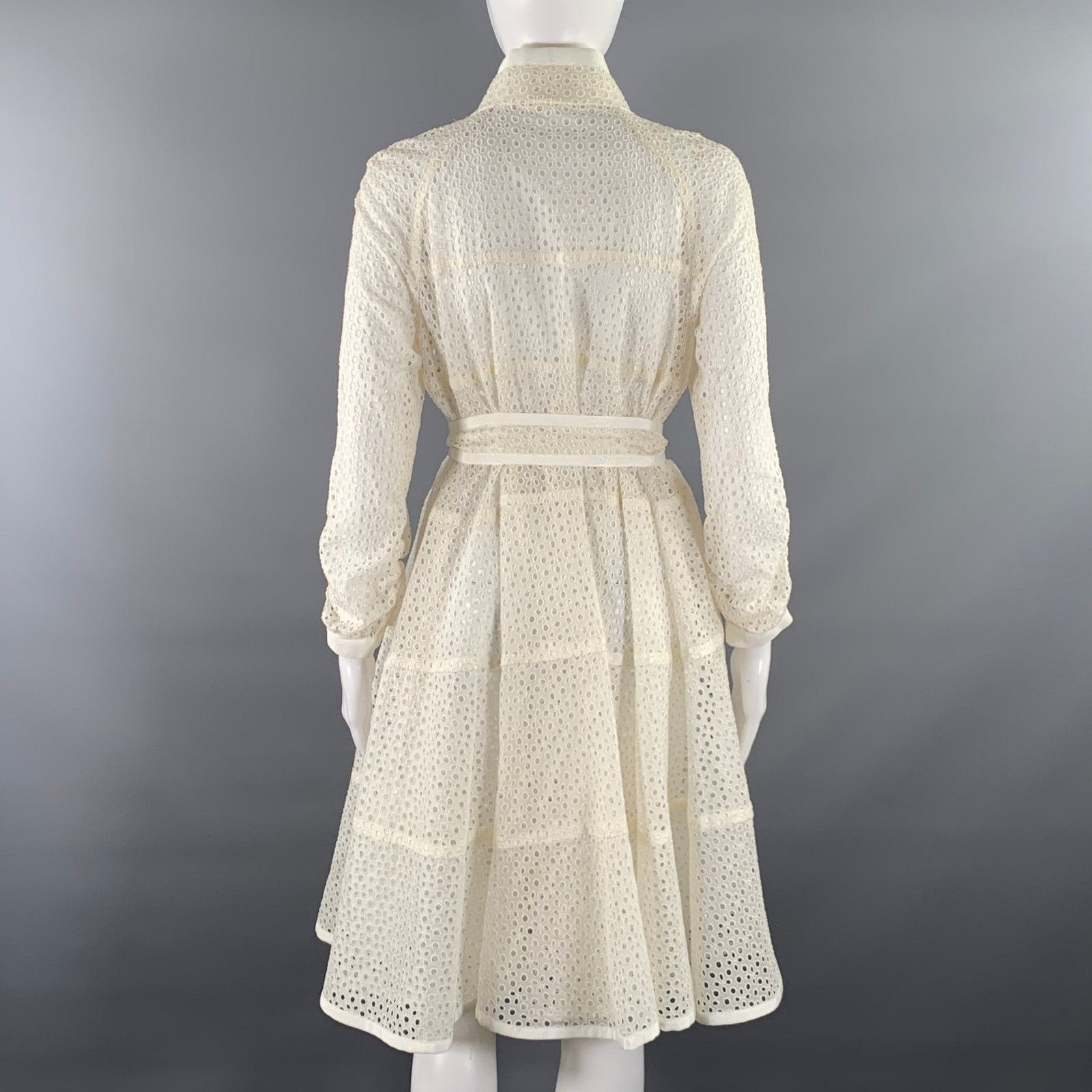Sacai SACAI M Off White Beige Wool Blend Perforated Trench Coat Size M / US 6-8 / IT 42-44 - 4 Thumbnail