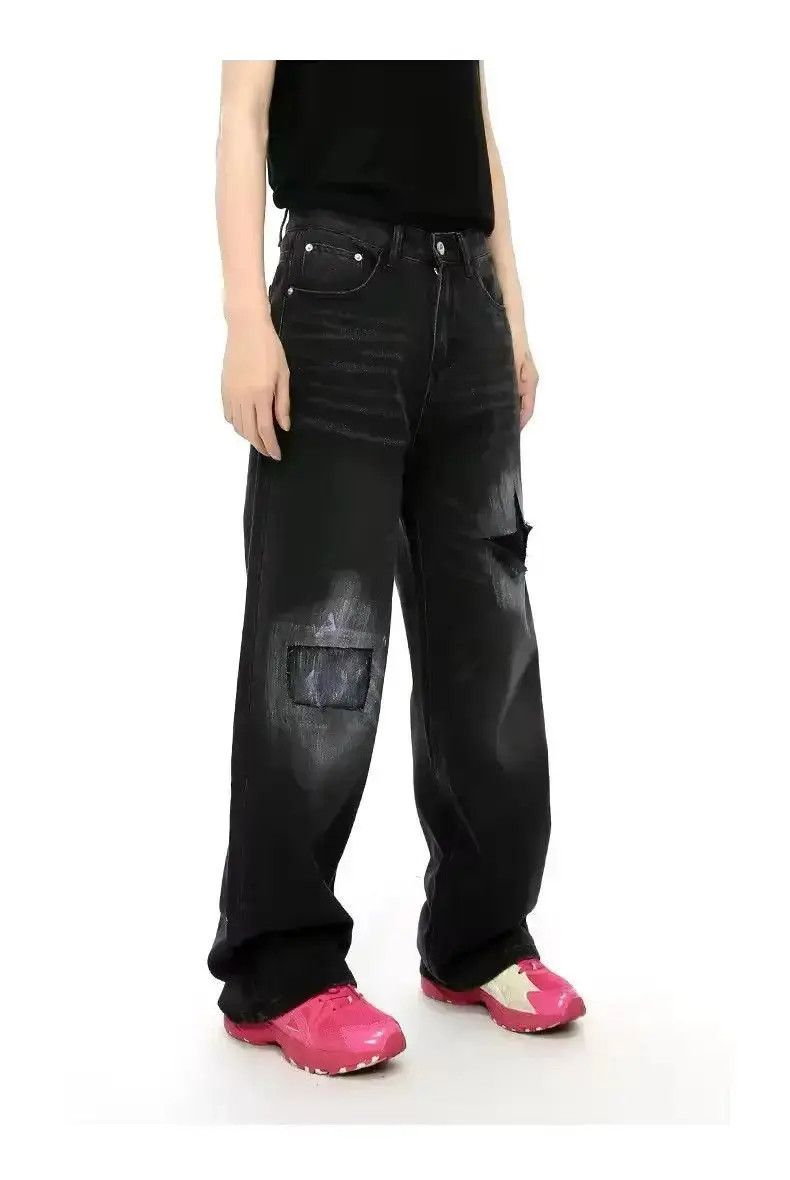 Japanese Brand Street style Hole Star Wide Leg Washed Design Jeans Size US 32 / EU 48 - 3 Thumbnail