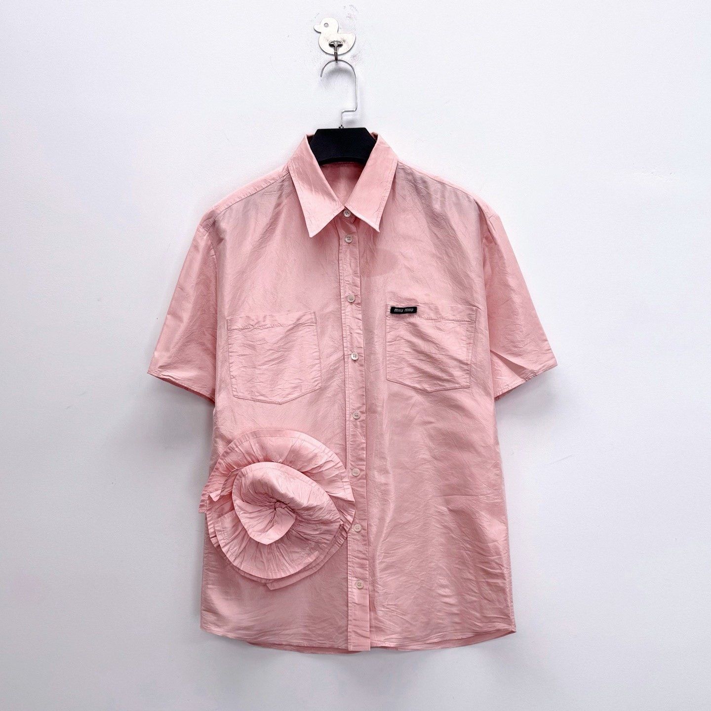 Miu Miu Miu Miu Light Pink Floral Silk Short-Sleeve Shirt Size US S / EU 44-46 / 1 - 1 Thumbnail