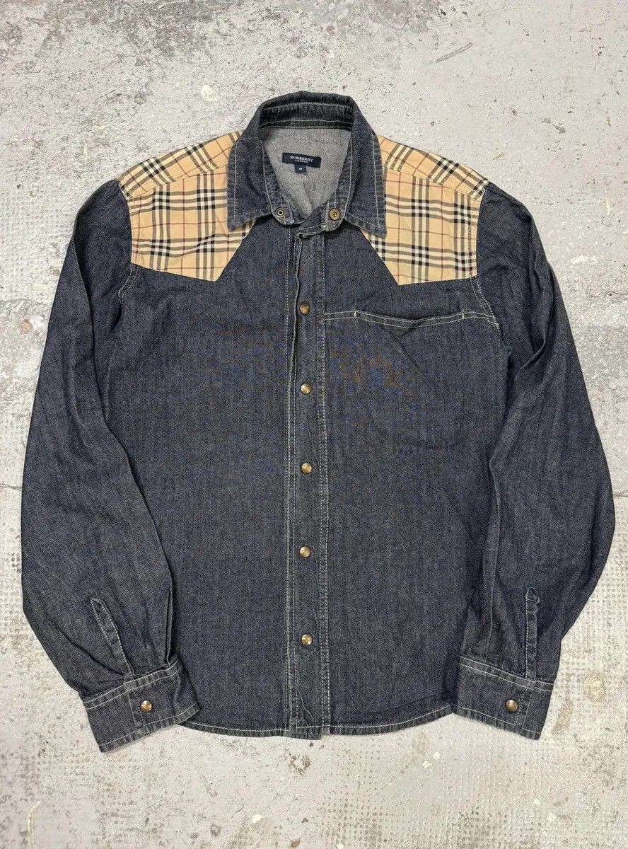 Burberry 2000s Burberry Tartan Blue Denim Shirt Size US M / EU 48-50 / 2 - 1 Thumbnail