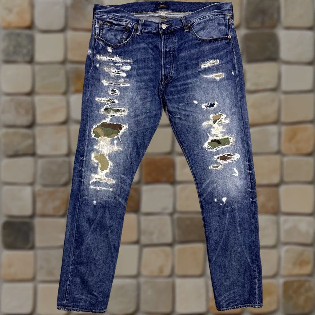 Polo Ralph Lauren Polo Ralph Lauren Jeans Mens 36x32 Sullivan Patchwork Camo Distressed Button Fly Size US M / EU 48-50 / 2 - 1 Thumbnail