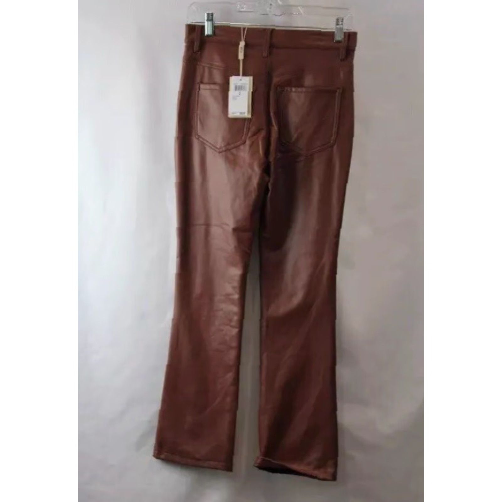 Elie Tahari NEW NWT Elle Tahari Women's Slim Bootcut Faux Leather Pants Brown Size 2 Size 26" / US 2 / IT 38 - 2 Thumbnail