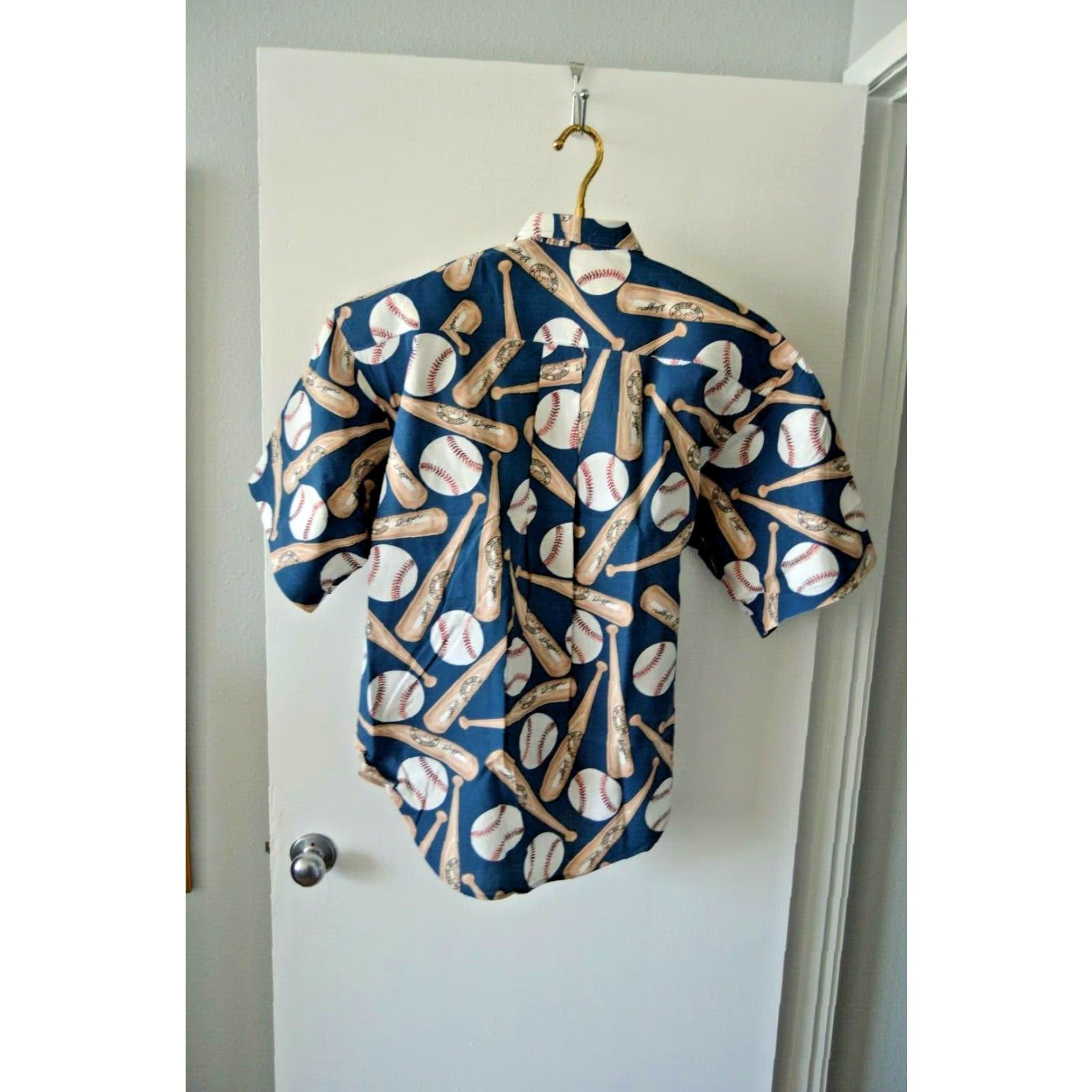 Joe Boxer VINTAGE Joe Boxer Shirt (Men) Slugger – Cotton Blend, Orange Plaid, Short Sleeve Button-Up, Large L, Blue Baseball Theme, Button-Front Mens Shirt Size US L / EU 52-54 / 3 - 3 Thumbnail