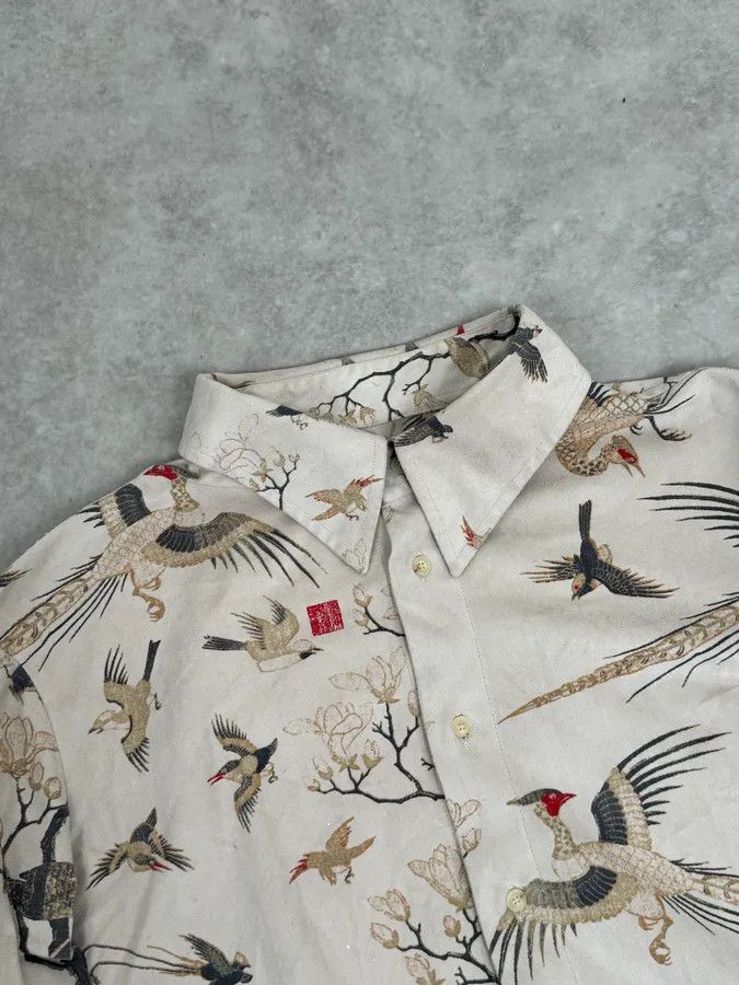 Roberto Cavalli AW2003 Cavalli Asian Fantasy World Bird Cream Shirt Size US M / EU 48-50 / 2 - 5 Thumbnail