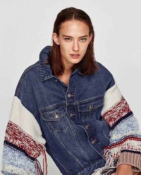 Aran Isles Knitwear Zara denim jacket with knit sleeves oversized jacket Size M / US 6-8 / IT 42-44 - 1 Thumbnail
