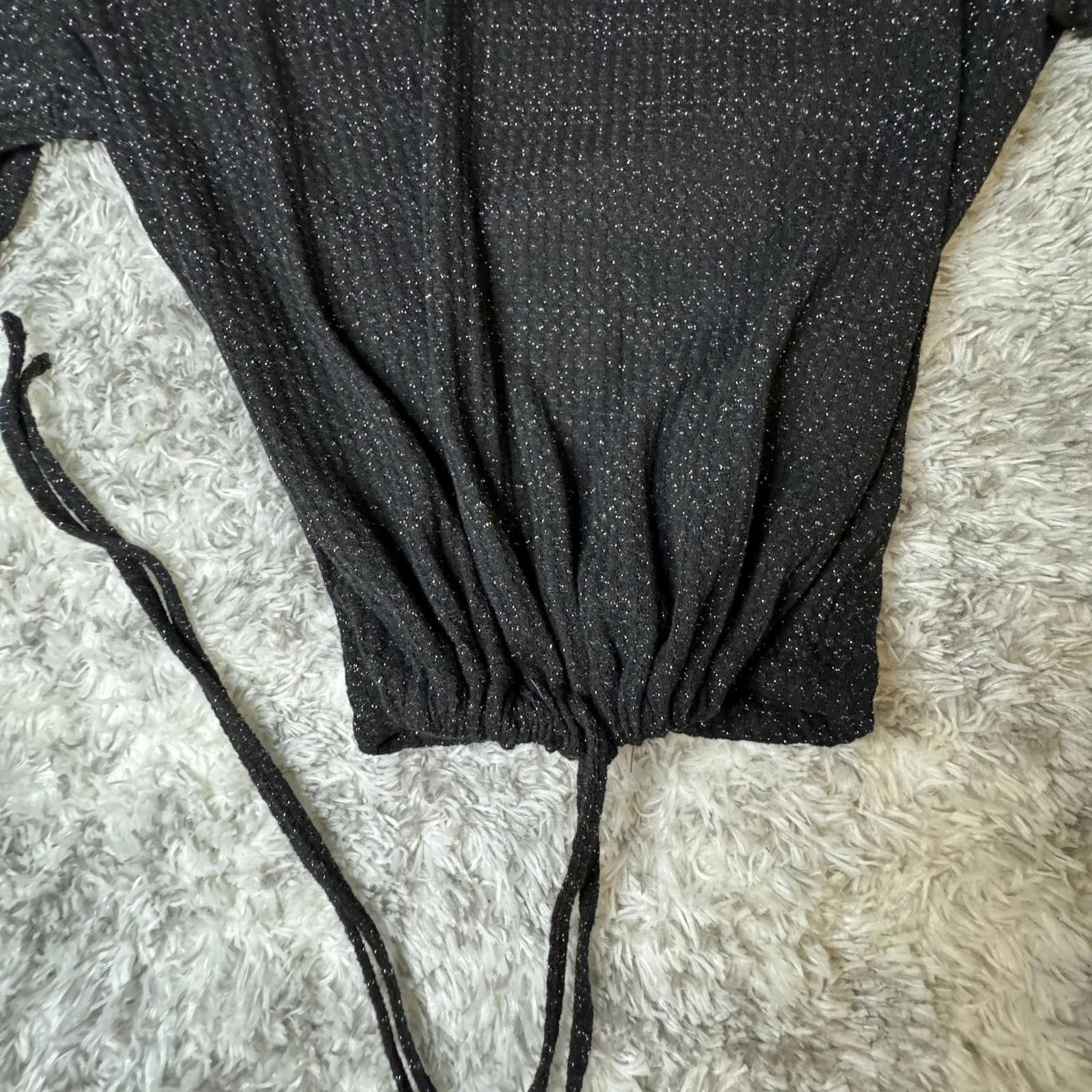 Designer LC Lauren Conrad Large Knit Puff Sleeve Black Silver Shimm Size L / US 10 / IT 46 - 4 Thumbnail