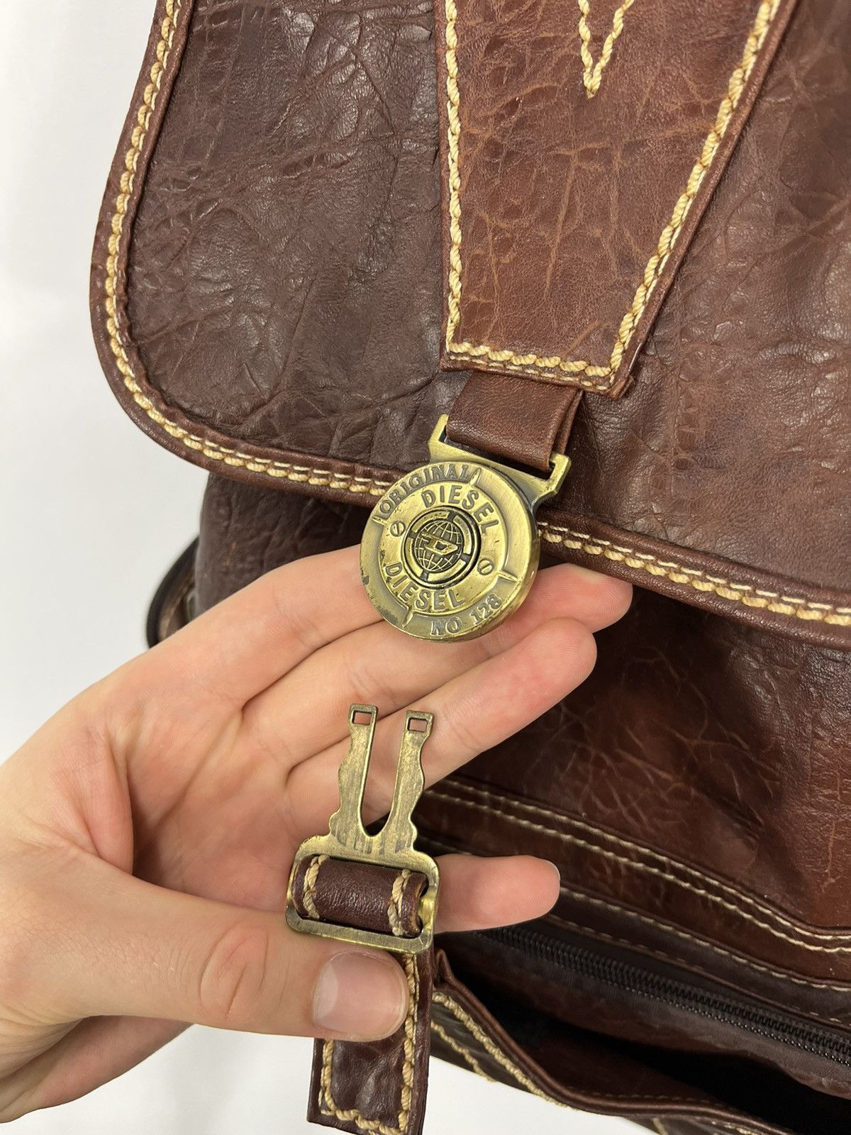 Diesel × Diesel Black Gold Vintage Diesel 90s Leather Backpack Sling Bag 90s Size ONE SIZE - 15 Thumbnail