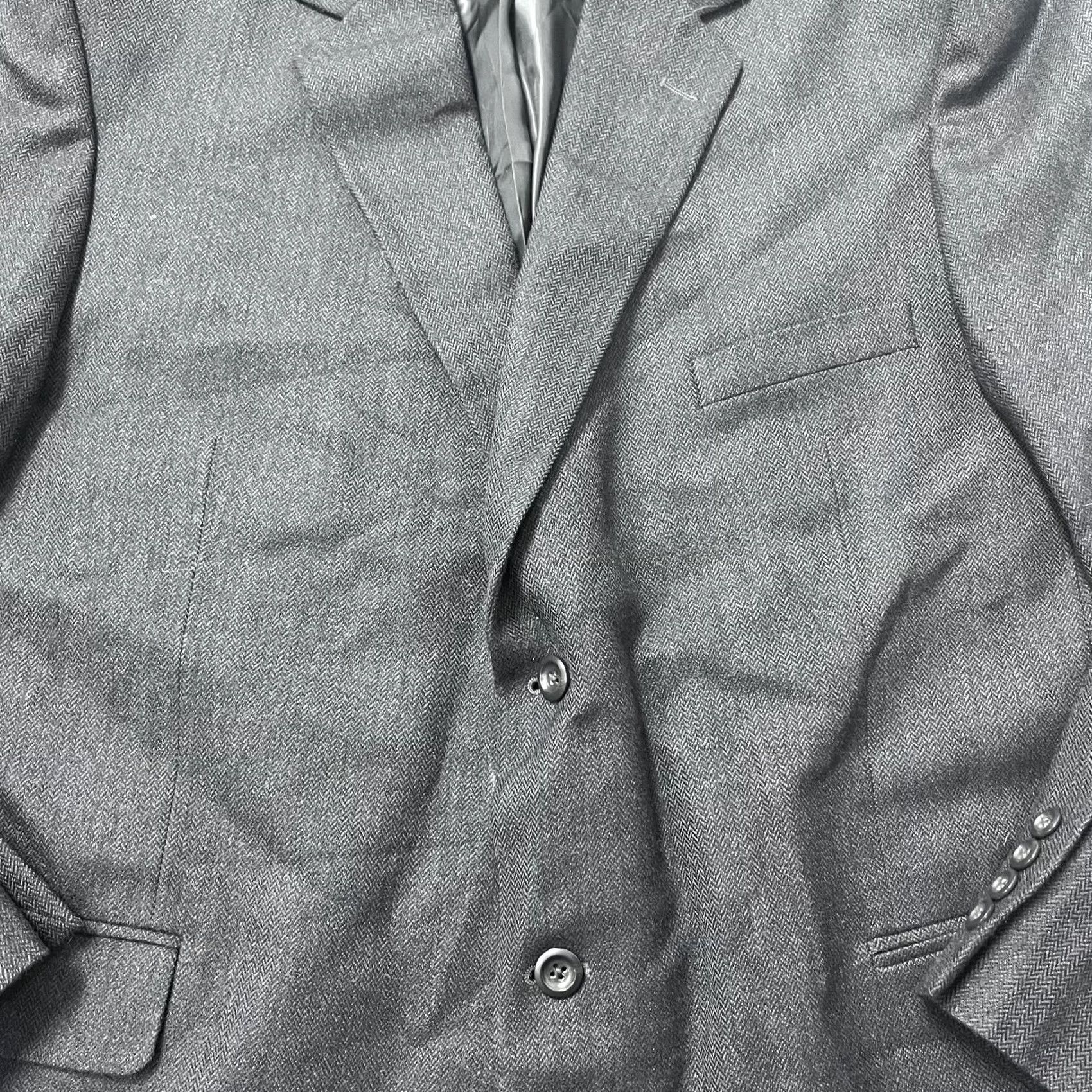Pronto Uomo Pronto Uomo Blazer Mens Gray Herringbone 100% Lambswool Jacket Sport Coat 2 Piece Regular Notch Lapel Three-Button Front Navy? Size 40R - 3 Thumbnail