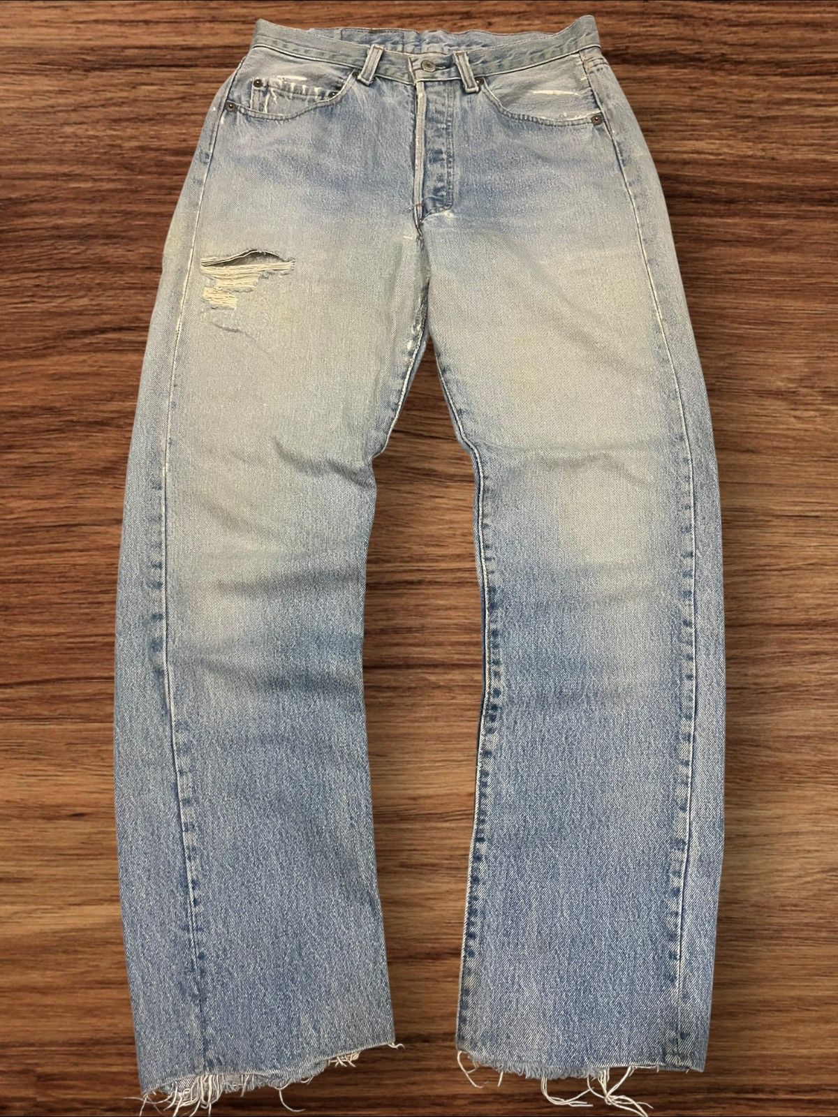 Levi's × Levi's Vintage Clothing × Vintage Vintage 80s Levi’s 501 Button Fly Blue Washed Trashed Jeans Size US 28 / EU 44 - 1 Thumbnail