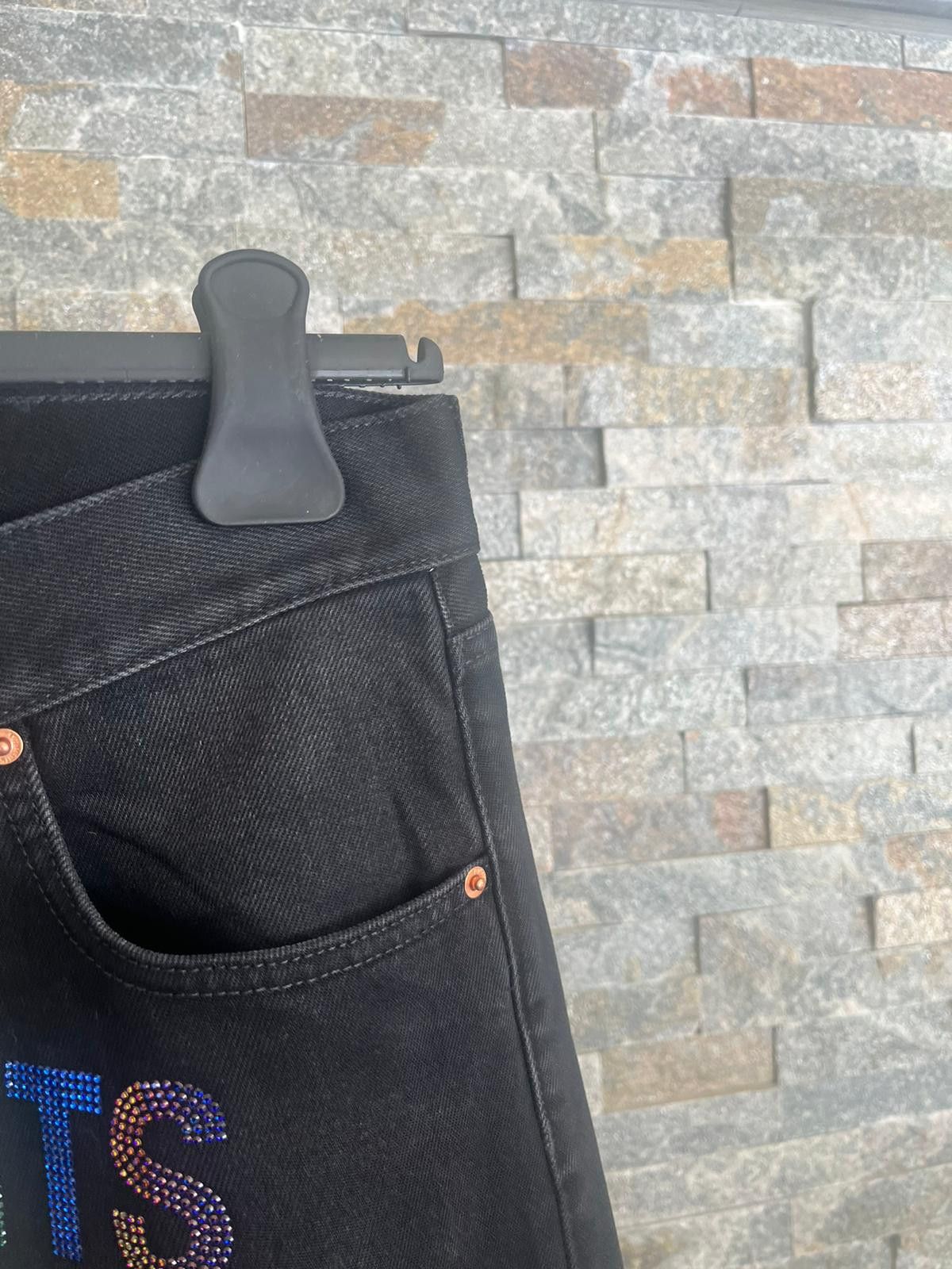 Vetements Multicolor Rainbow Crystal Logo Straight Leg Denim in Black Size US 30 / EU 46 - 6 Thumbnail