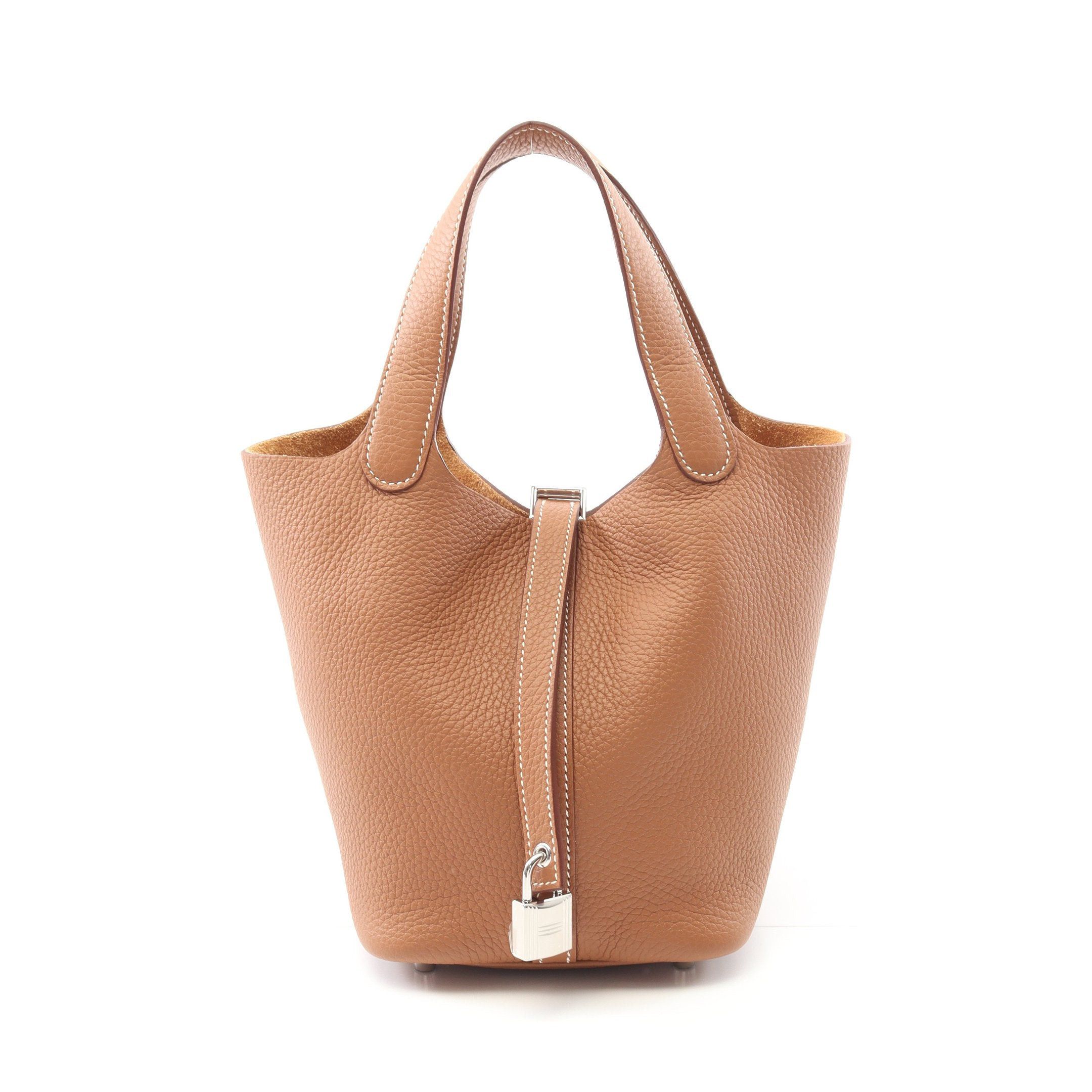 Hermes Hermes Picotan Lock Pm Gold Handbag Clemence Leather Light Brown Silver Hardware Double Engraved Size ONE SIZE - 1 Thumbnail