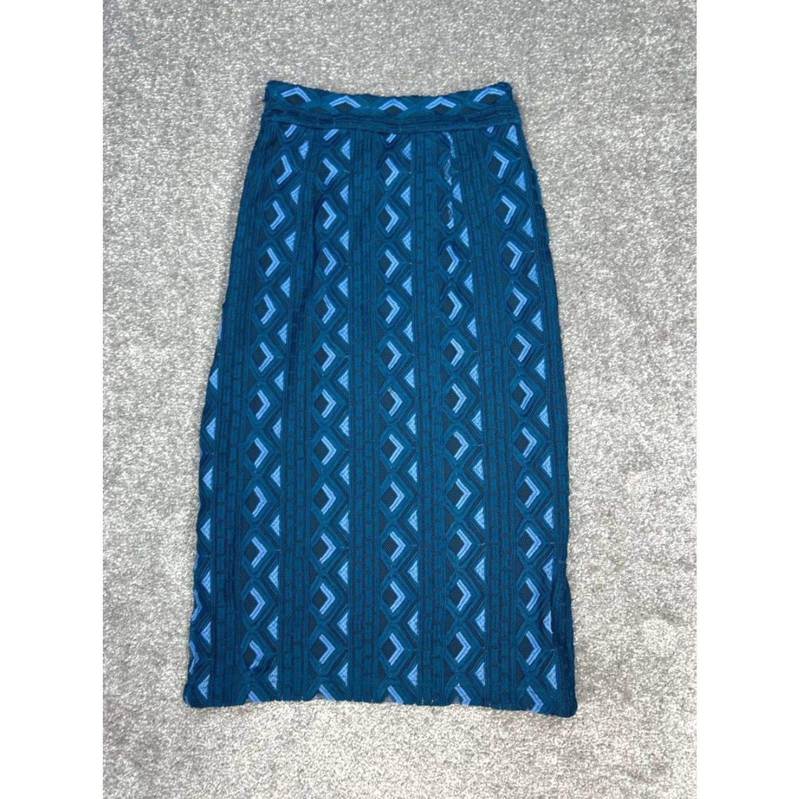 Anthropologie VINTAGE By Anthropologie Sienna Embroidered Pencil Skirt Womens 0 Blue Straight Side Zip Size 25" / US 0 / IT 36 - 3 Thumbnail
