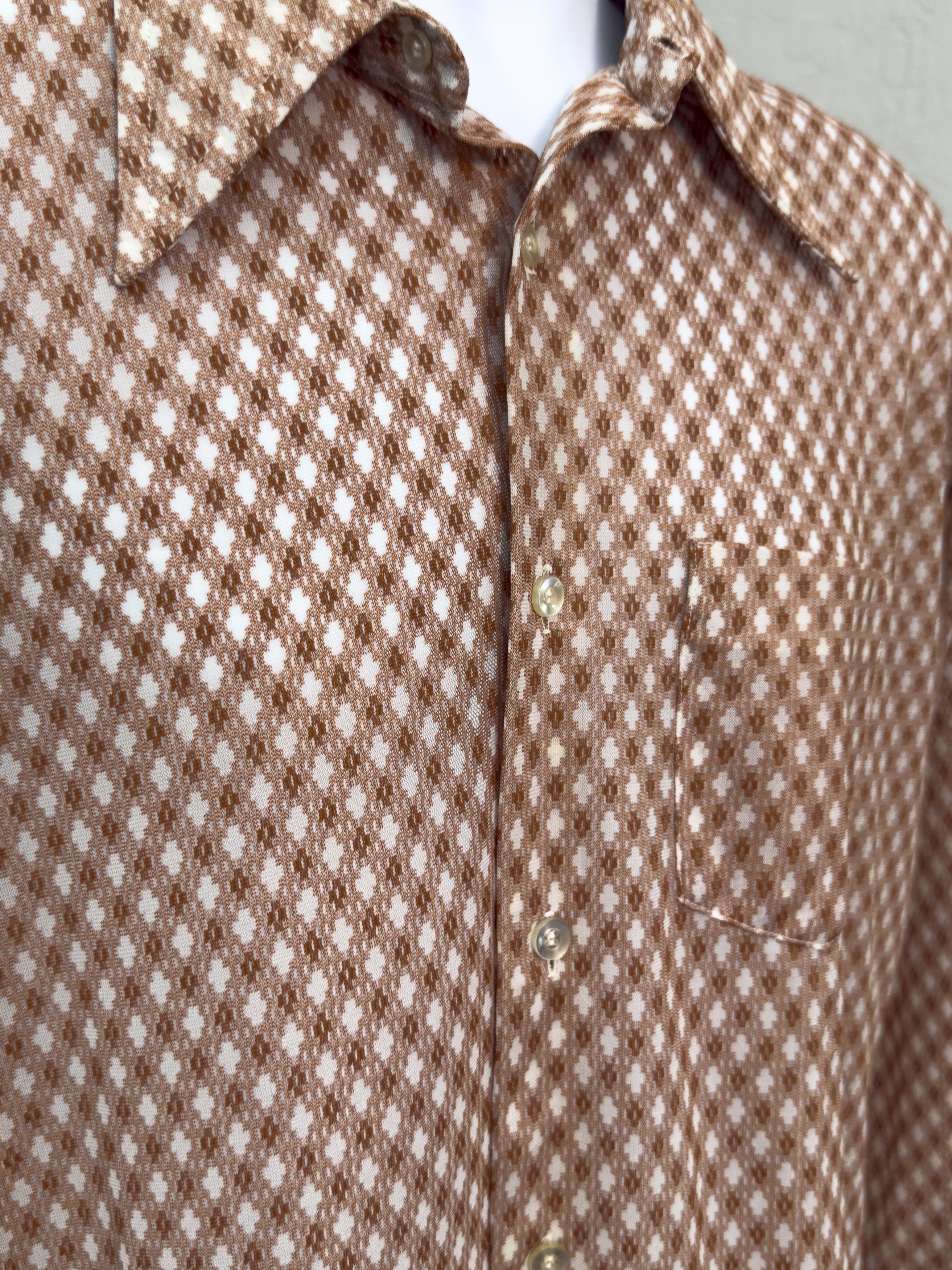 Other Vintage 70s Brown Geometric Long Sleeve Button Up Shirt Size US M / EU 48-50 / 2 - 3 Thumbnail