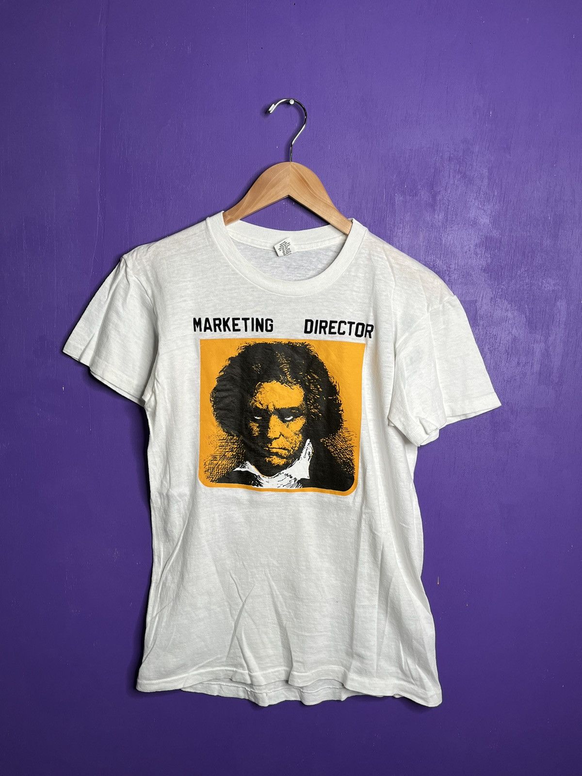 image of Made In USA x Vintage 70's Beethoven Marketing Director T-Shirt in White, Men's (Size Medium)