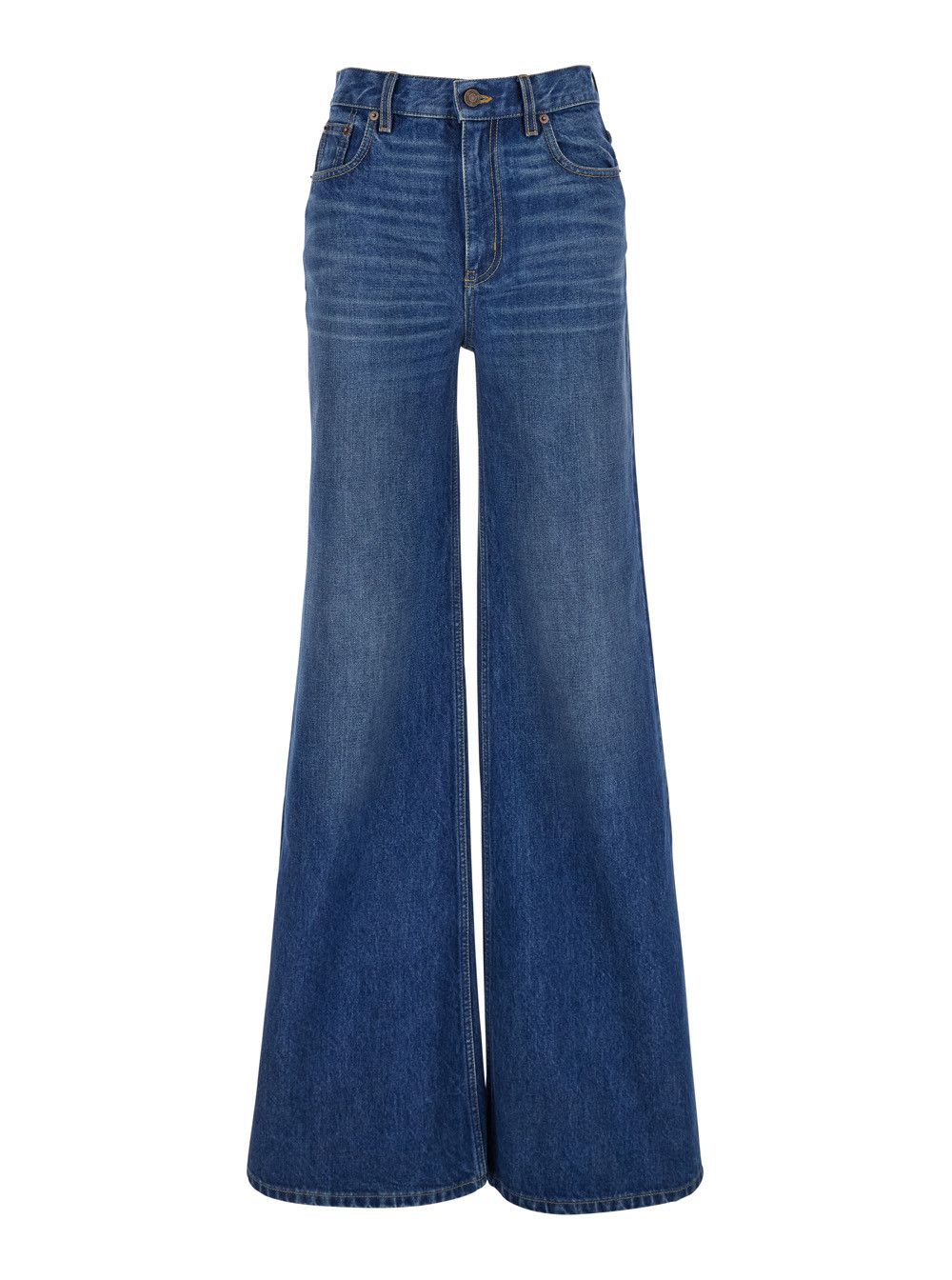 Chloe Blue HIgh Waisted Jeans with Wide Leg and Logo Patch on the Rear in Denim Woman Size 29" - 1 Thumbnail
