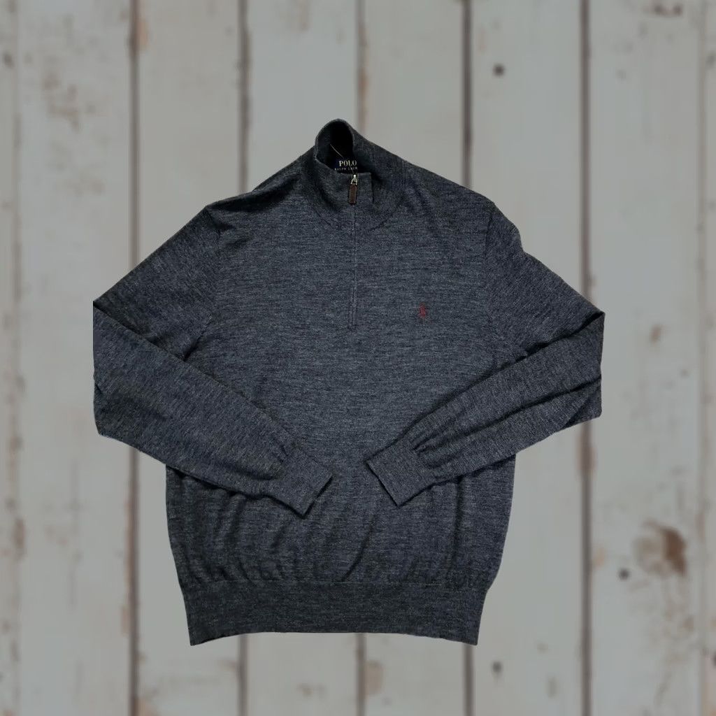 Polo Ralph Lauren Polo Ralph Lauren Sweater Mens Large Gray 100% Merino Wool 1/4 Zip Mock Neck Pullover Knit Tight-Knit Logo Casual Winter Size US L / EU 52-54 / 3 - 1 Thumbnail