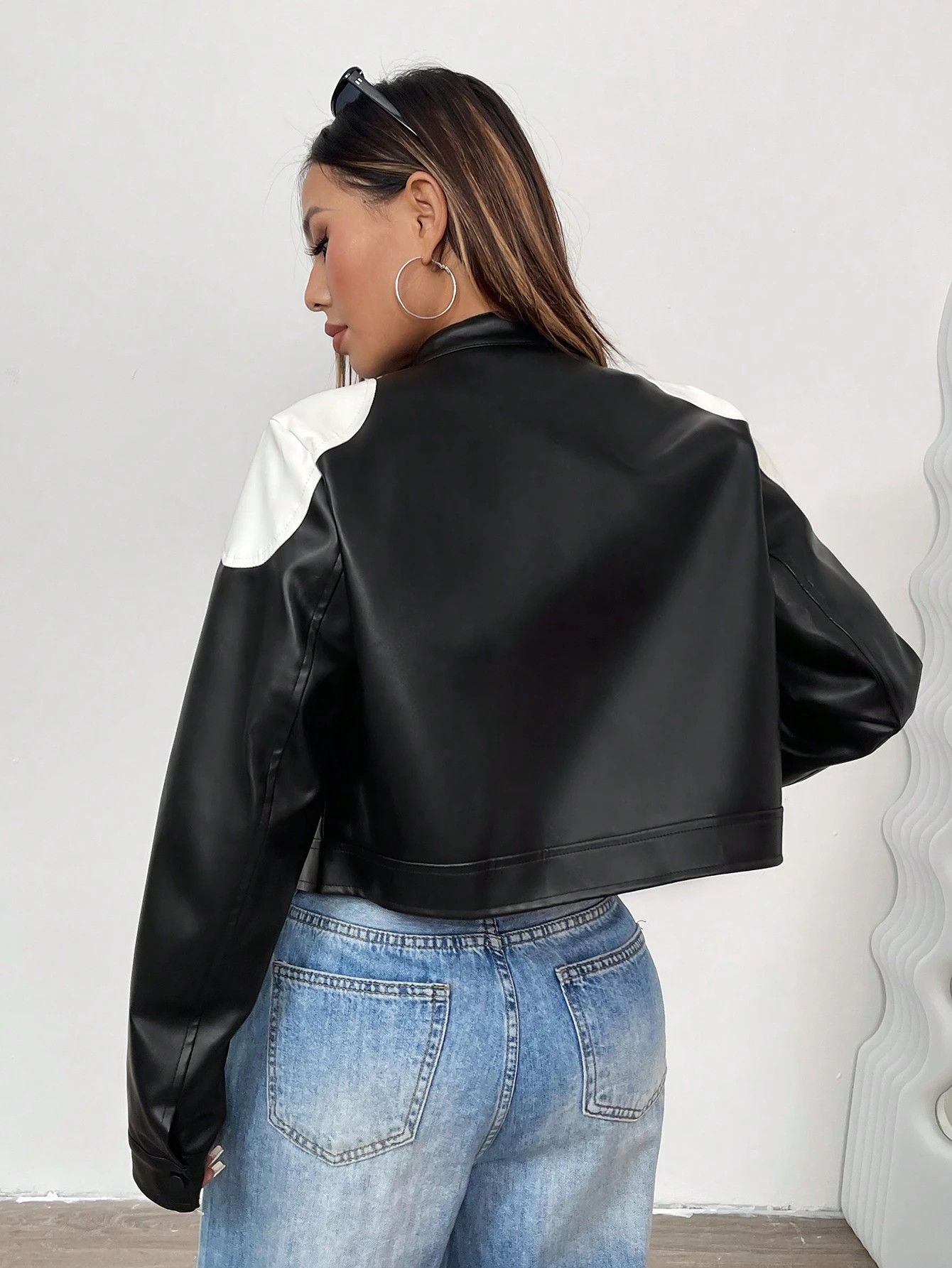 Other Women Black Cropped Real Leather Jacket, Size S / US 4 / IT 40 - 2 Thumbnail