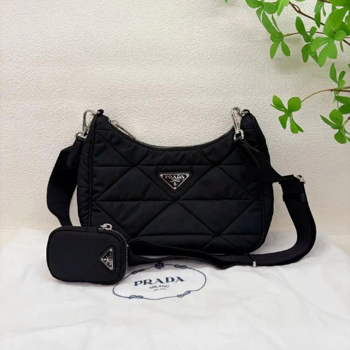 Prada PRADA black nylon logo quilted shoulder bag Size ONE SIZE - 1 Thumbnail