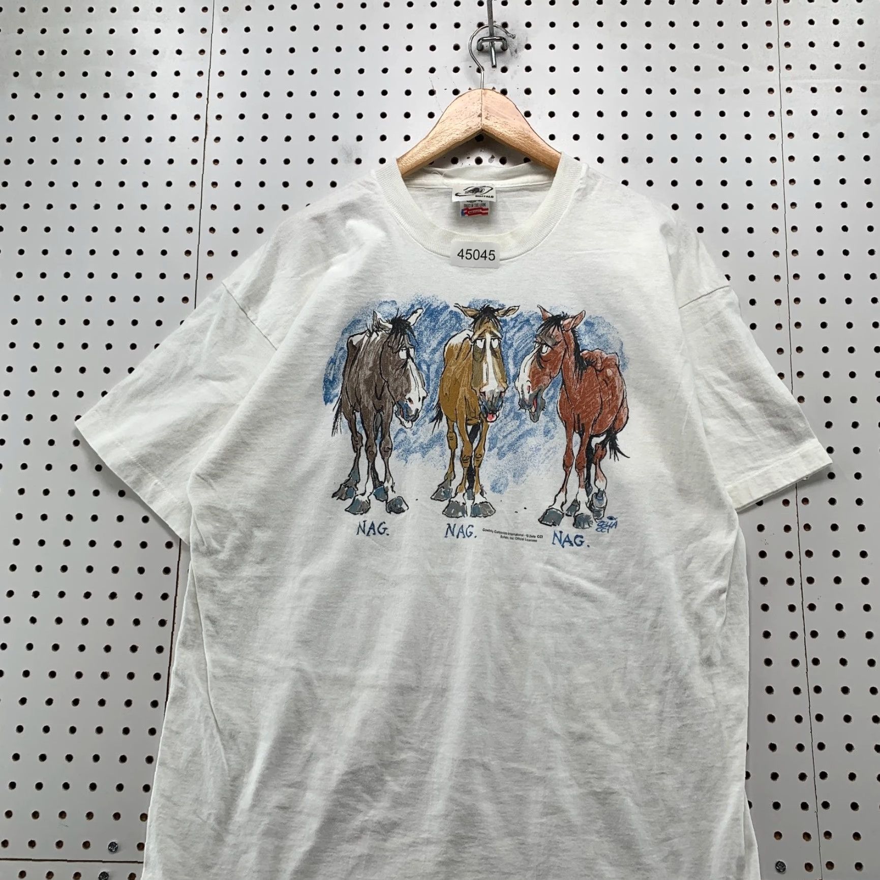 Doublet VINTAGE Buffalo T-Shirt Mens XL White Double-Sided Horse 90s NAG Single Stitch Made USA Shoes? Size US XL / EU 56 / 4 - 2 Thumbnail