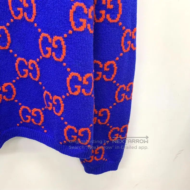 Gucci Gucci 22 blue logo jacquard full-print wool round-neck lon Size US XL / EU 56 / 4 - 4 Thumbnail