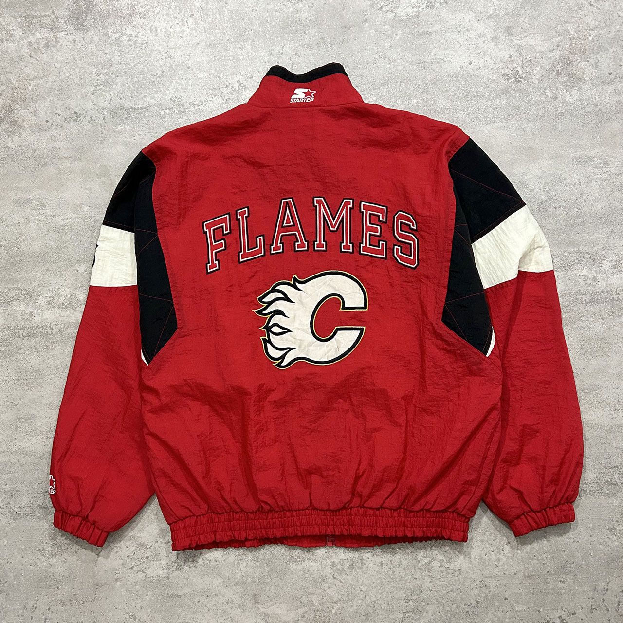 image of VTG 90's Nhl Calgary Flames Starter Nylon Zip Jacket in Red, Men's (Size Large)