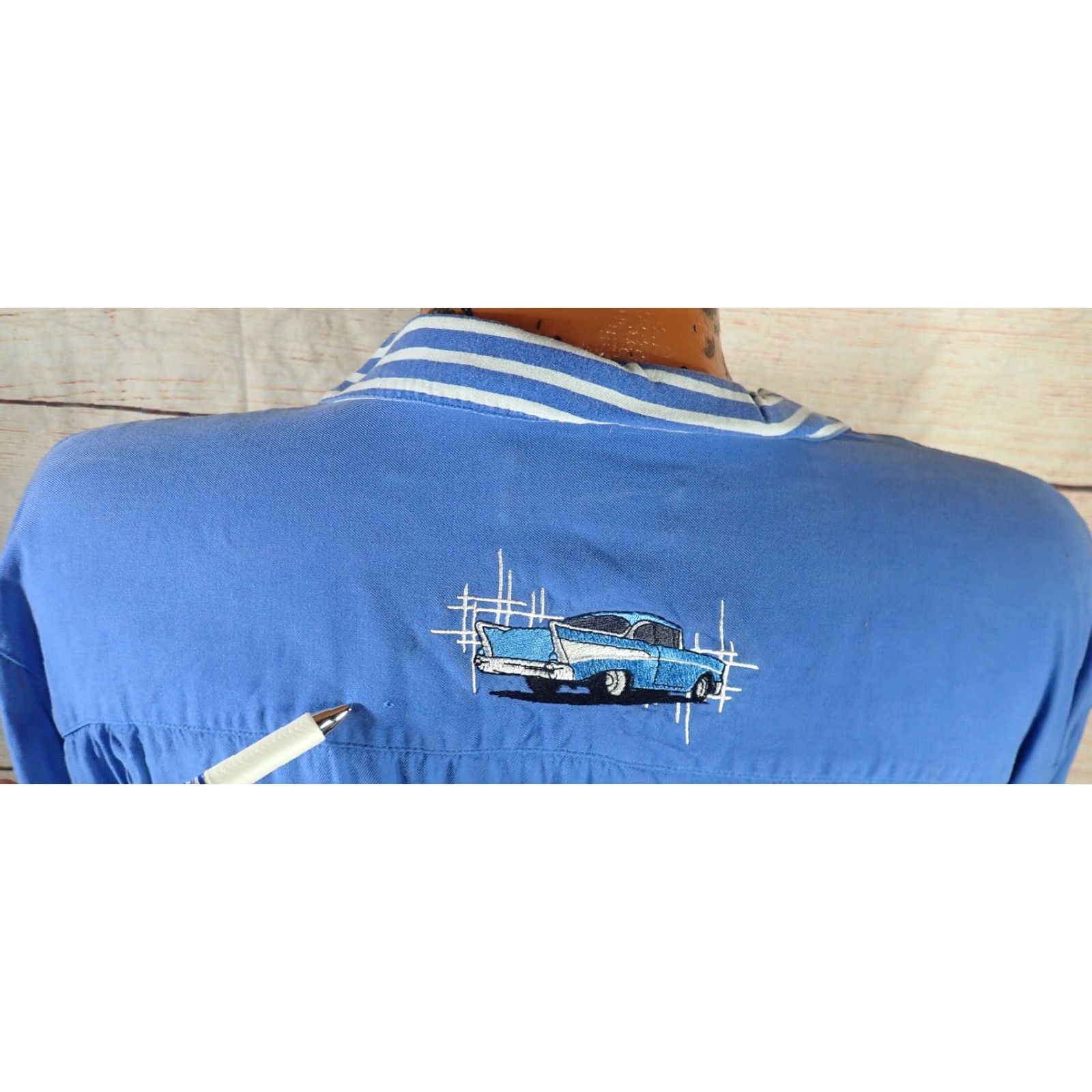 Vintage VINTAGE Bobby Chan Silk Bamboo Button Shirt Men Large Blue Chevy Bel Air 57 Hot Rod Car Beach Hawaiian Size US L / EU 52-54 / 3 - 2 Thumbnail