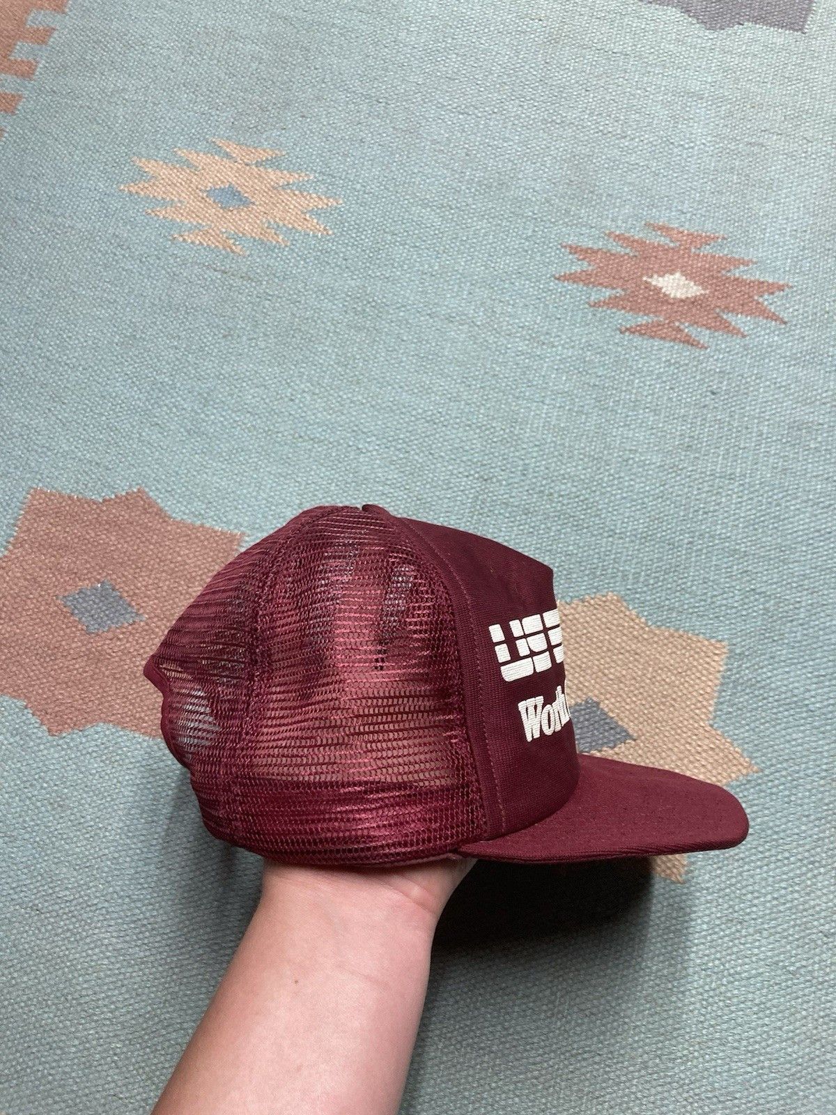 Vintage 80s trucker hat US brick worth looking at puff print maroon Size ONE SIZE - 7 Thumbnail