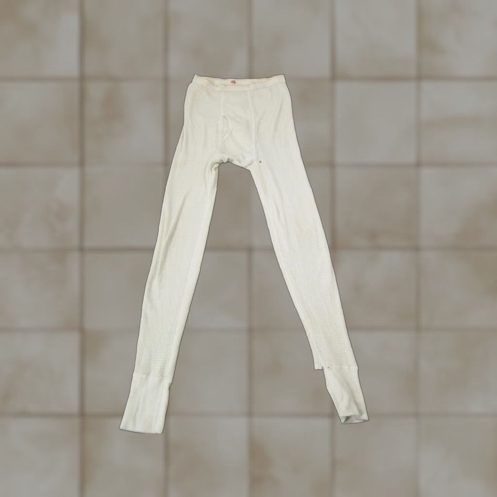 Fruit Of The Loom VINTAGE Fruit of the Loom Pants Mens M Creme Beige Thermal Base Layer Jogger 26in Inseam Cotton Polyester Size US 31 - 1 Thumbnail