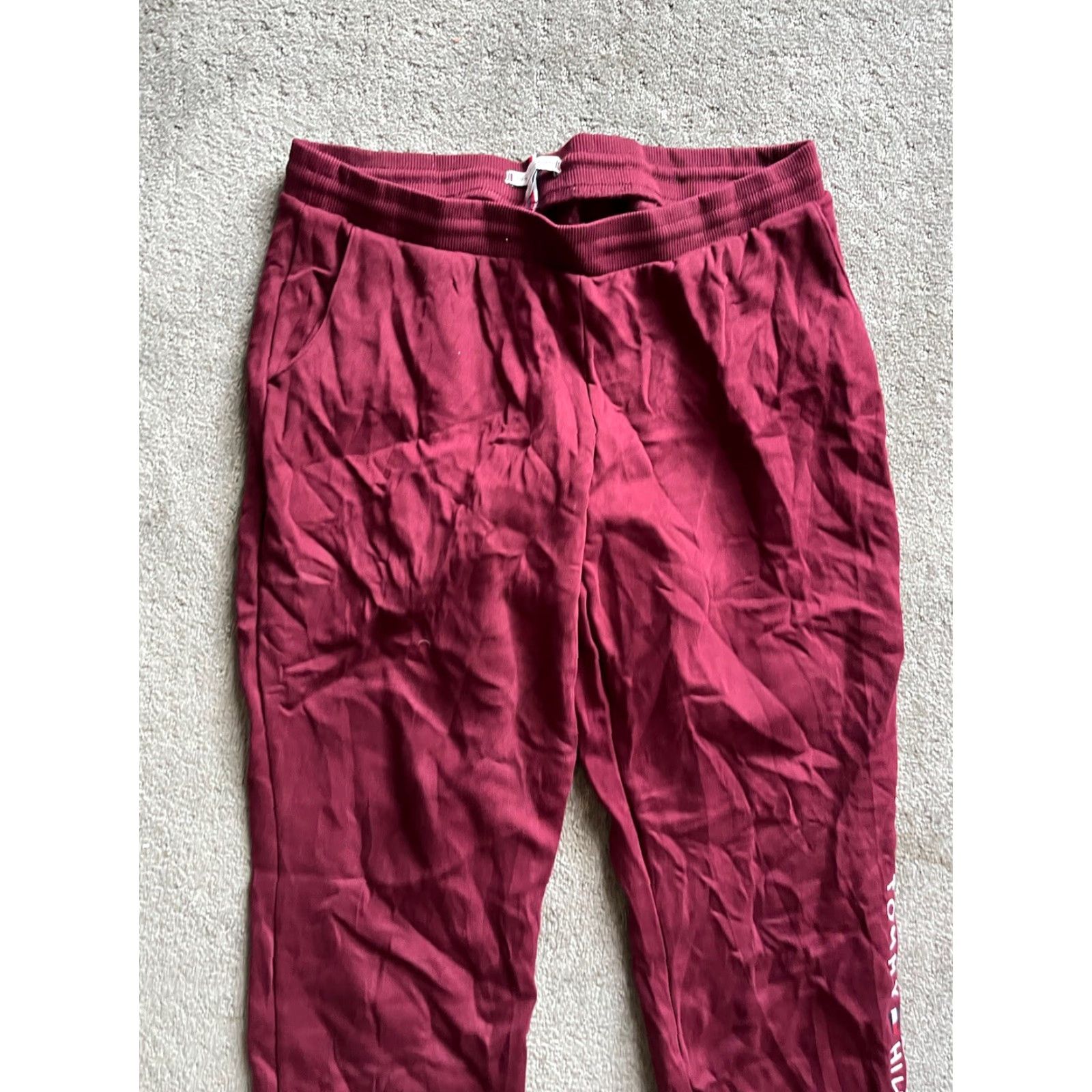 Tommy Hilfiger TOMMY HILFIGER Women's Joggers Sweatpants M Maroon Drawstring Spell Out Activewear Sports Size 32" / US 10 / IT 46 - 2 Thumbnail