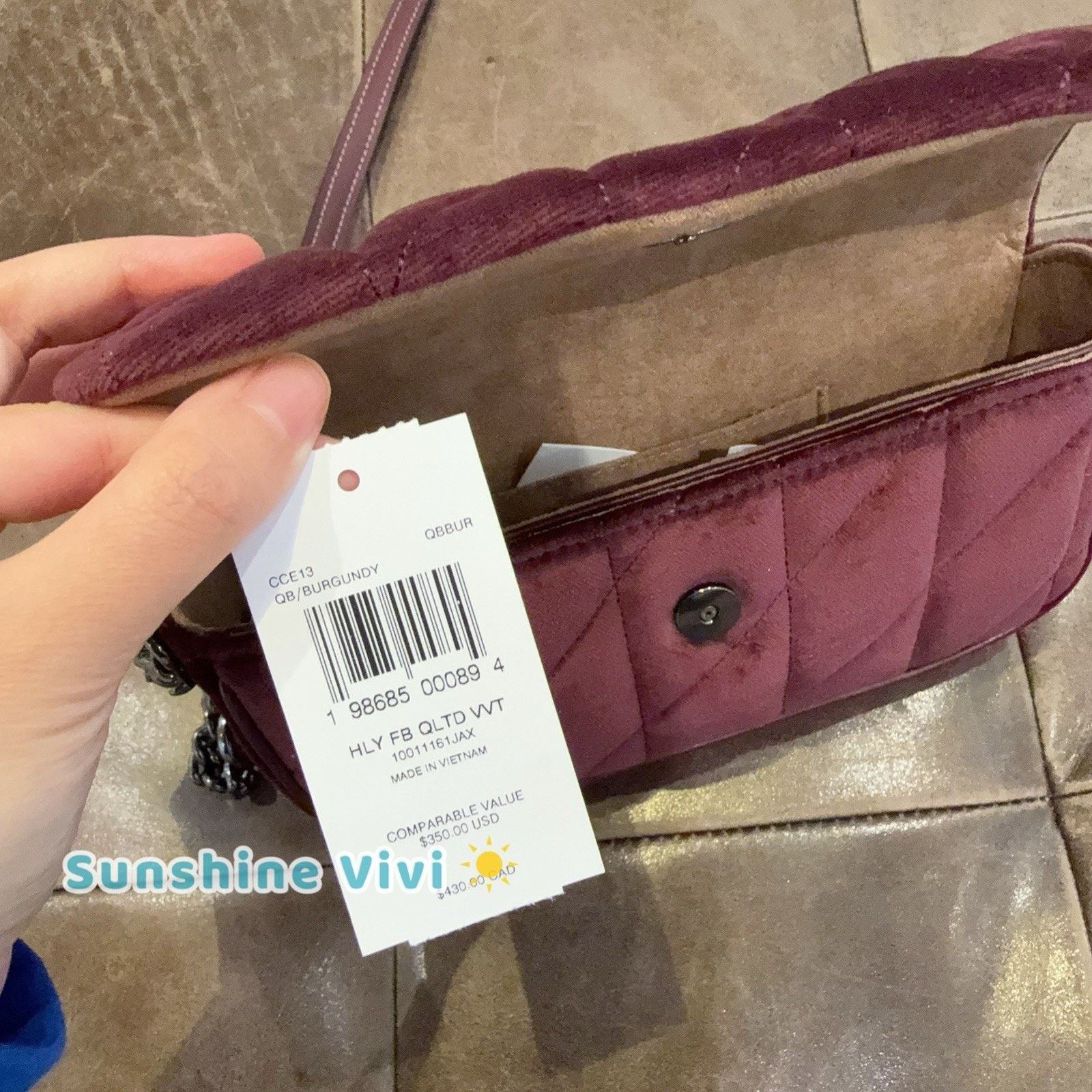 Coach NWT COACH Hailey Flap Bag Velvet Quilting Burgundy CCE13 Size ONE SIZE - 5 Thumbnail
