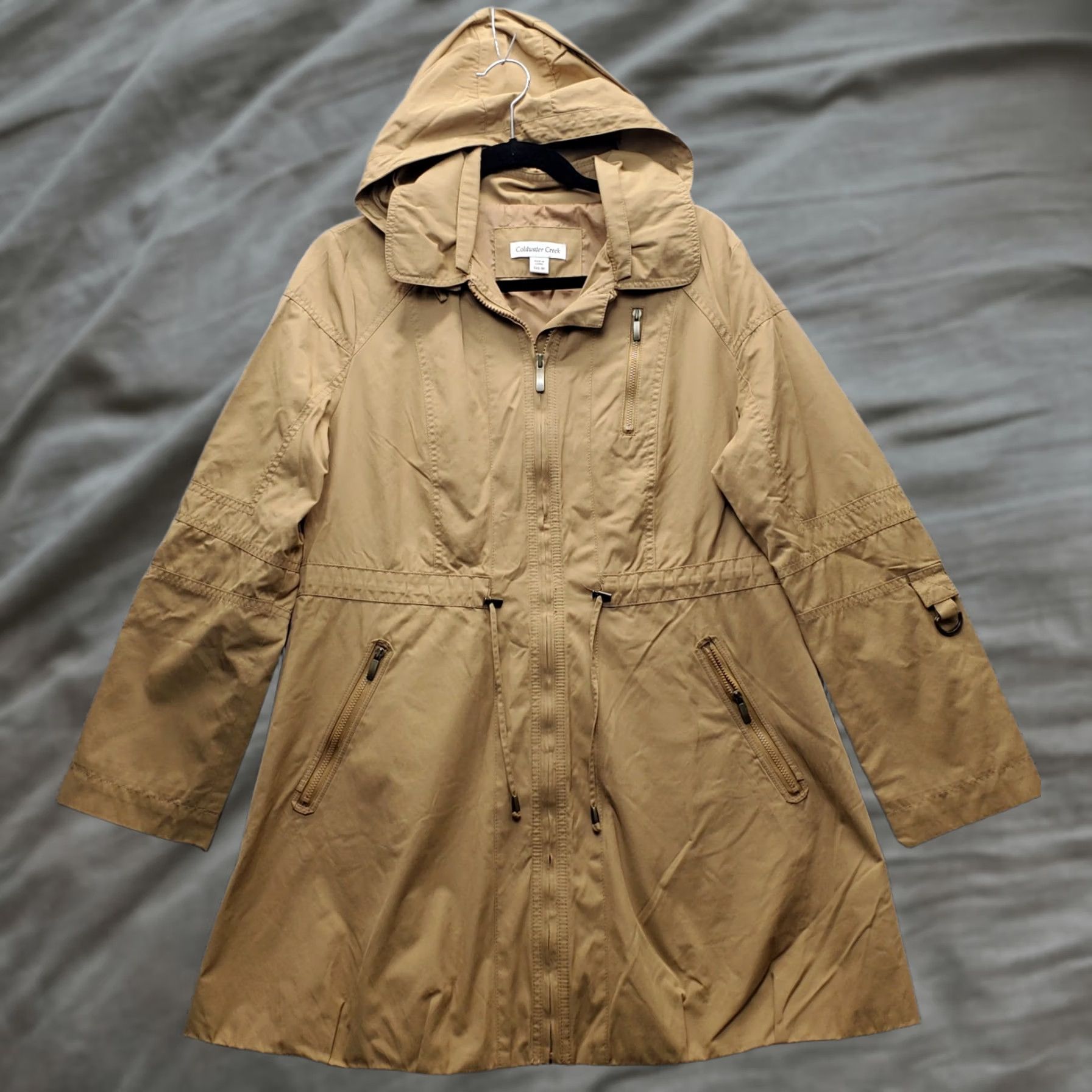Coldwater Creek Coldwater Creek Womens Raincoat Coat S Brown Lined Removable Hood Full Zip Hooded Breathable Pockets Zip Size S / US 4 / IT 40 - 1 Thumbnail