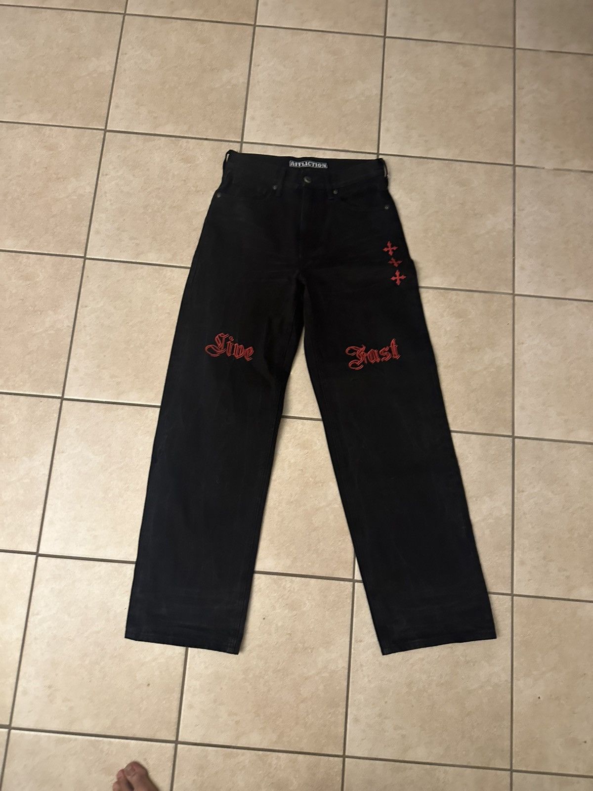 Affliction Affliction "Live Fast" Black Wide Leg Jeans - Size 28 Size US 28 / EU 44 - 1 Thumbnail